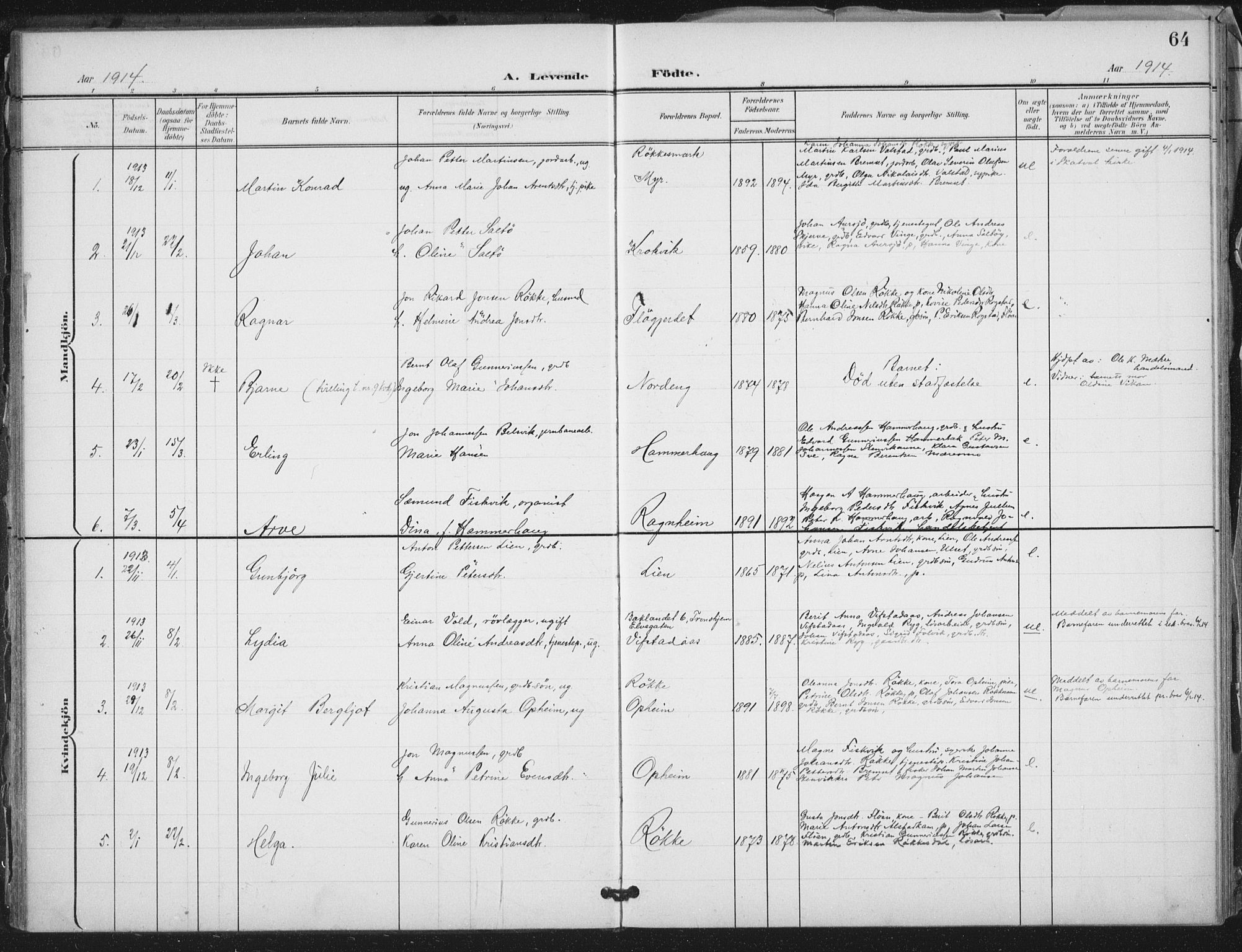 Ministerialprotokoller, klokkerbøker og fødselsregistre - Nord-Trøndelag, SAT/A-1458/712/L0101: Parish register (official) no. 712A02, 1901-1916, p. 64