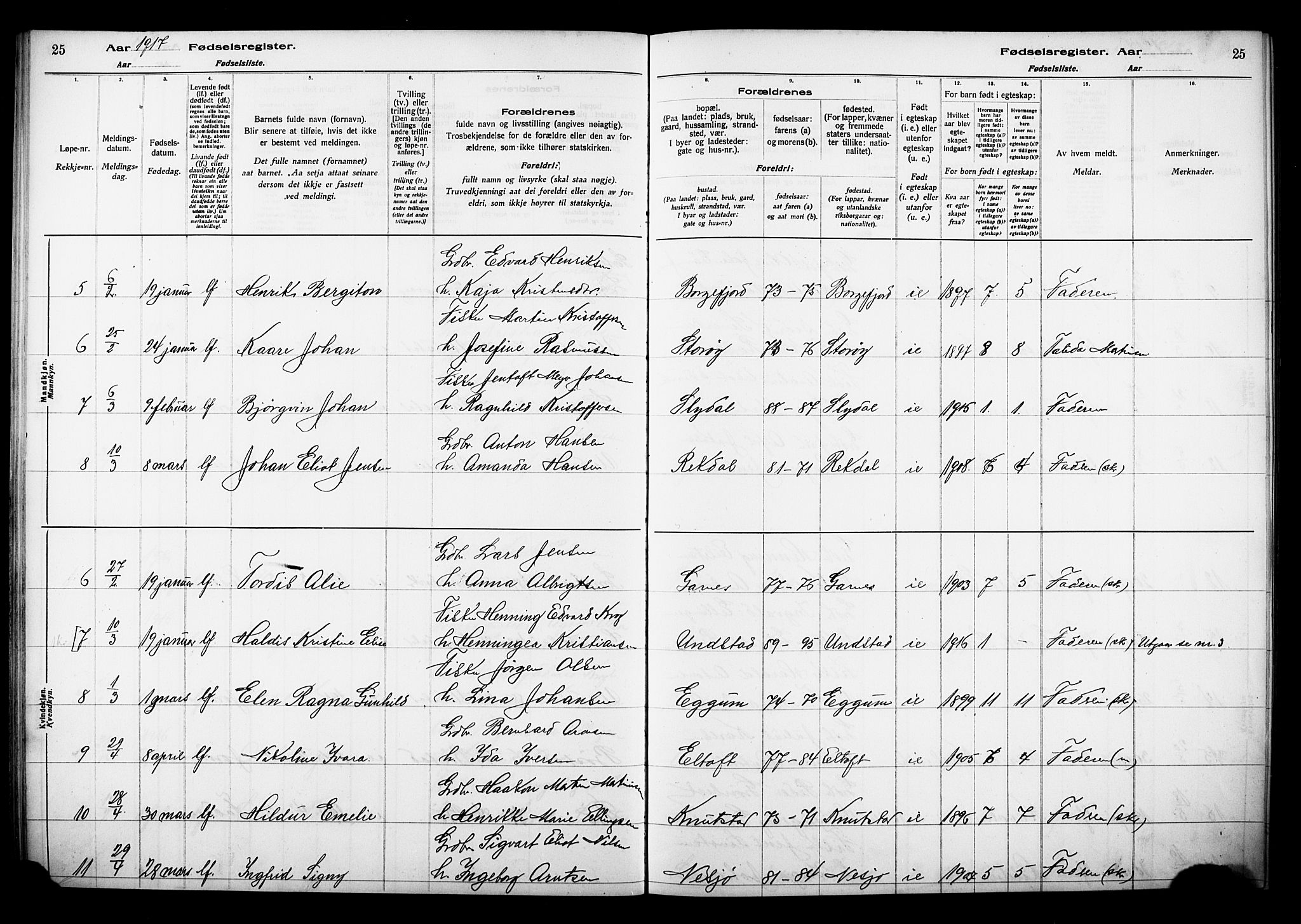 Ministerialprotokoller, klokkerbøker og fødselsregistre - Nordland, AV/SAT-A-1459/880/L1145: Birth register no. 880.II.4.1, 1916-1929, p. 25