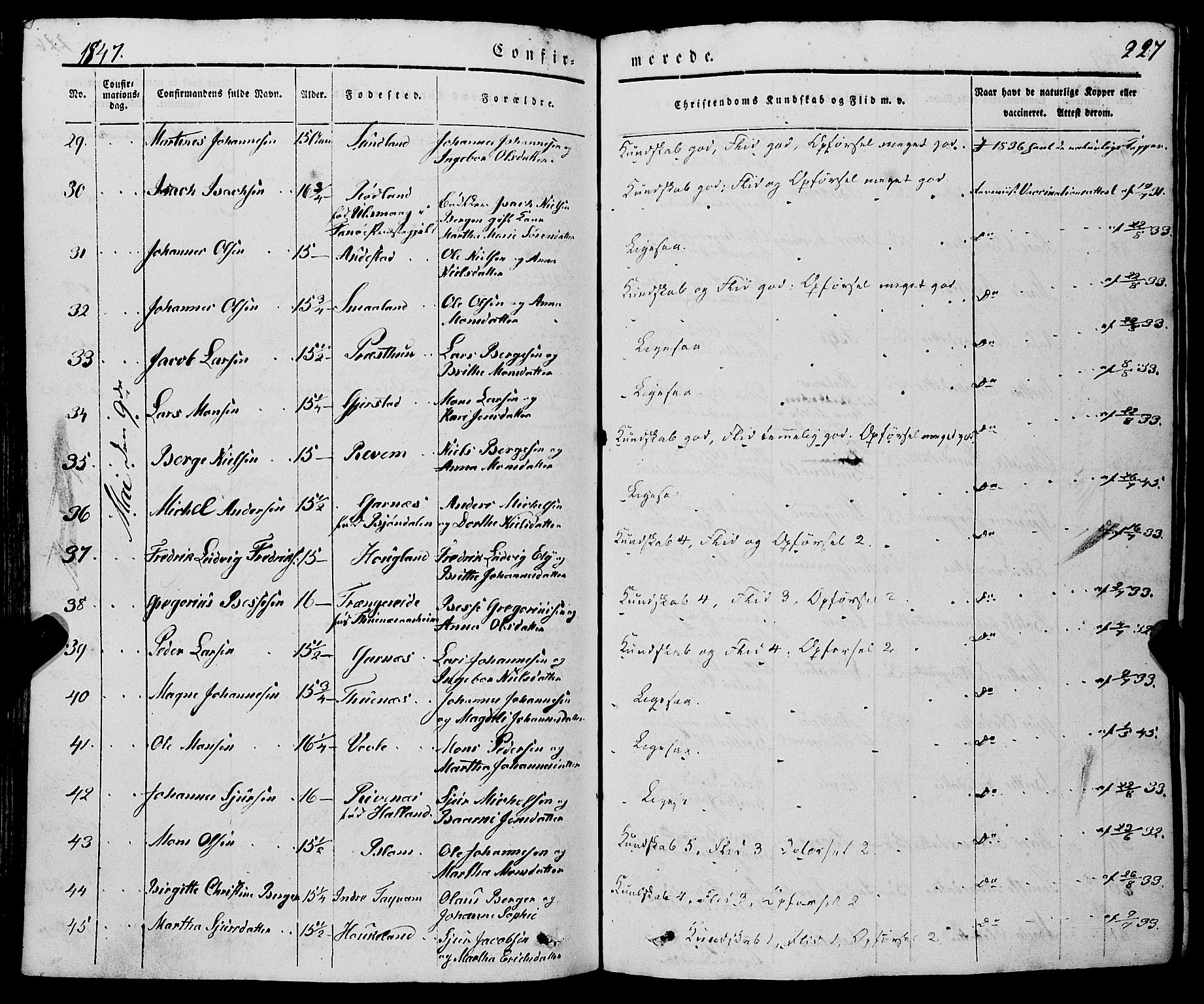 Haus sokneprestembete, AV/SAB-A-75601/H/Haa: Parish register (official) no. A 15, 1838-1847, p. 227