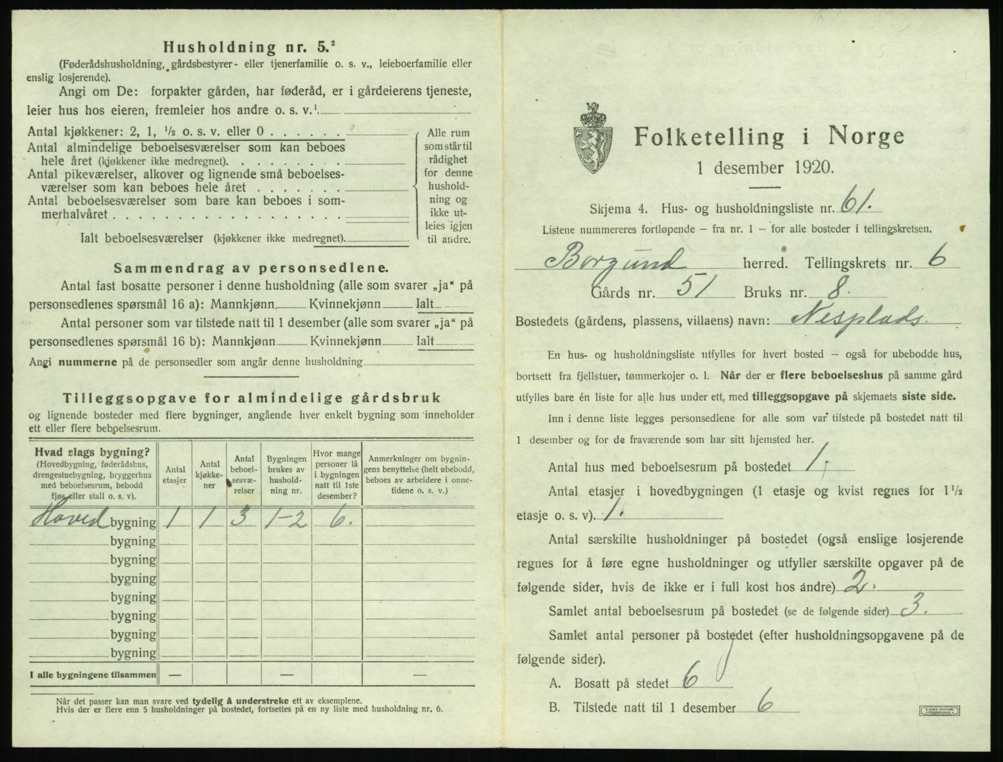 SAT, 1920 census for Borgund, 1920, p. 674