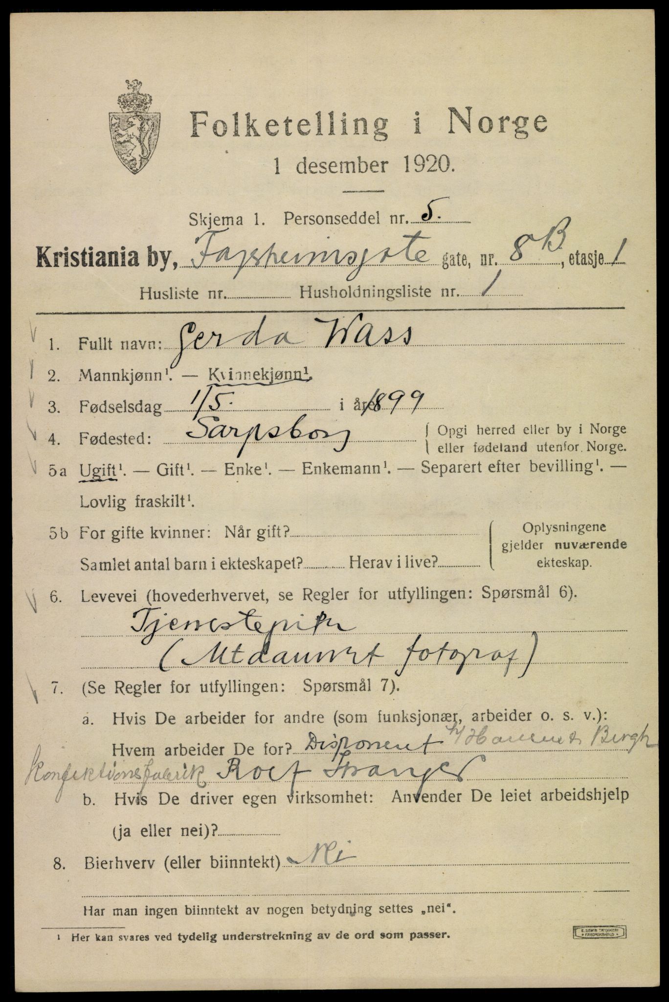 SAO, 1920 census for Kristiania, 1920, p. 225335