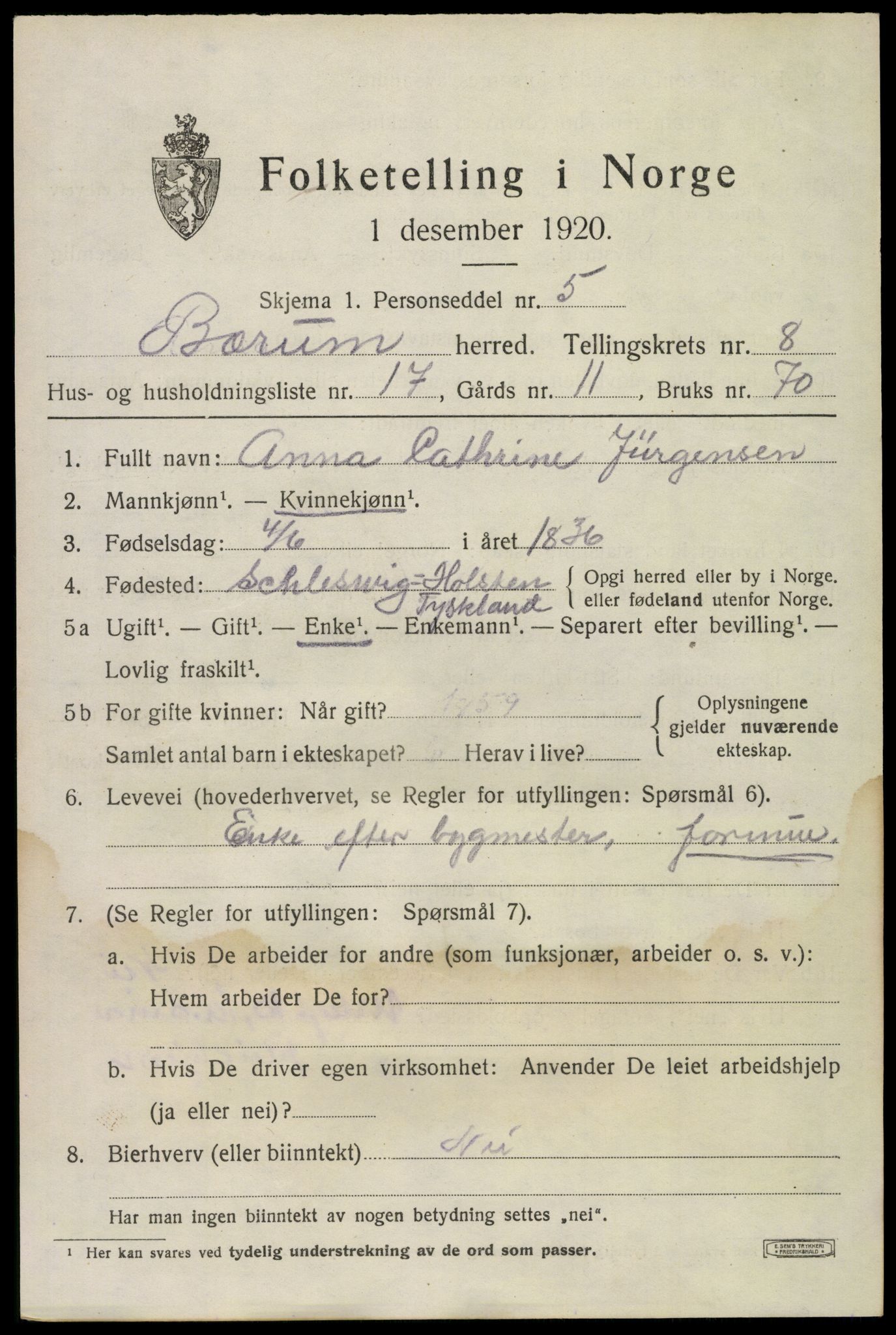 SAO, 1920 census for Bærum, 1920, p. 18504