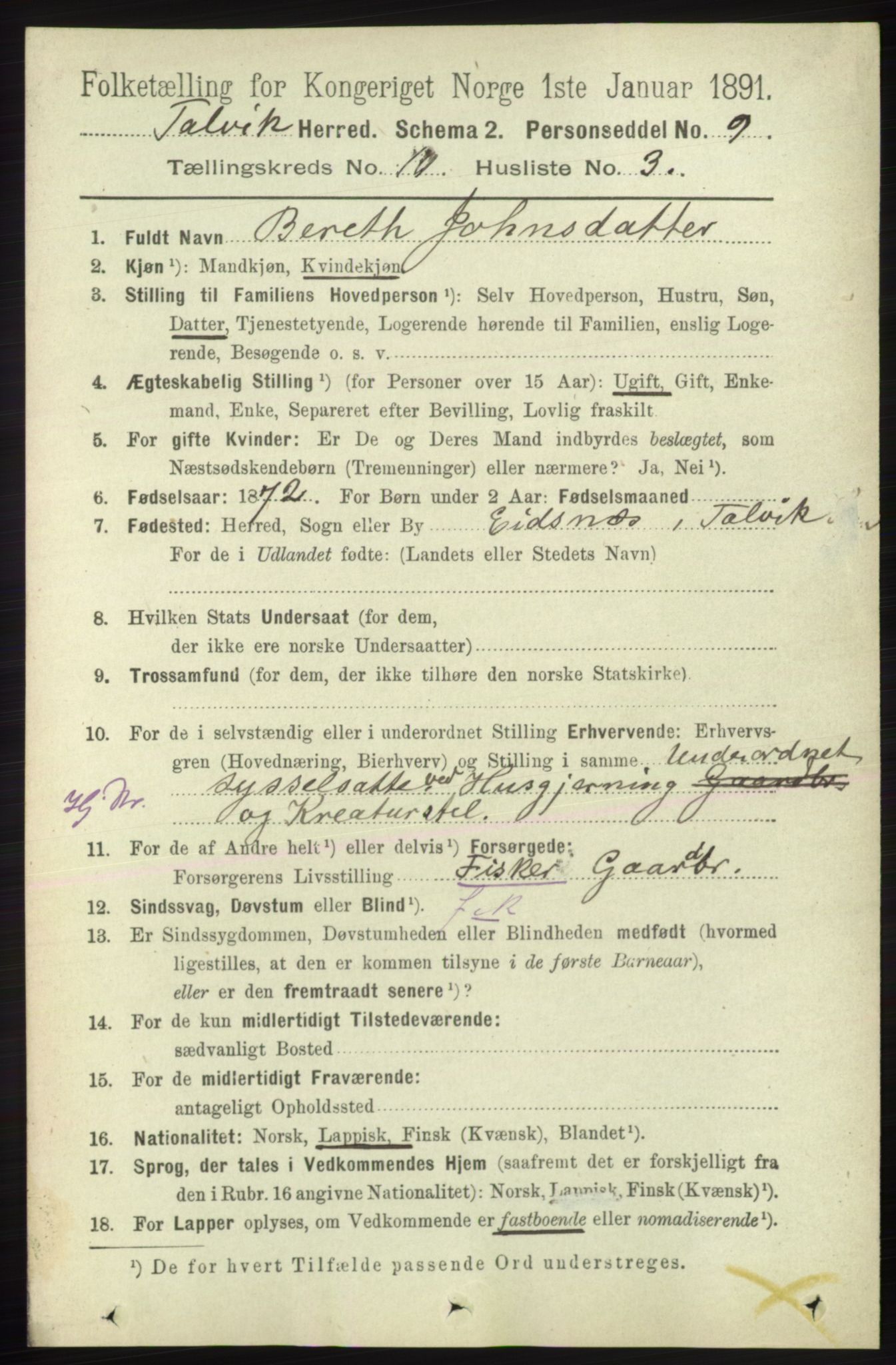 RA, 1891 census for 2013 Talvik, 1891, p. 2354