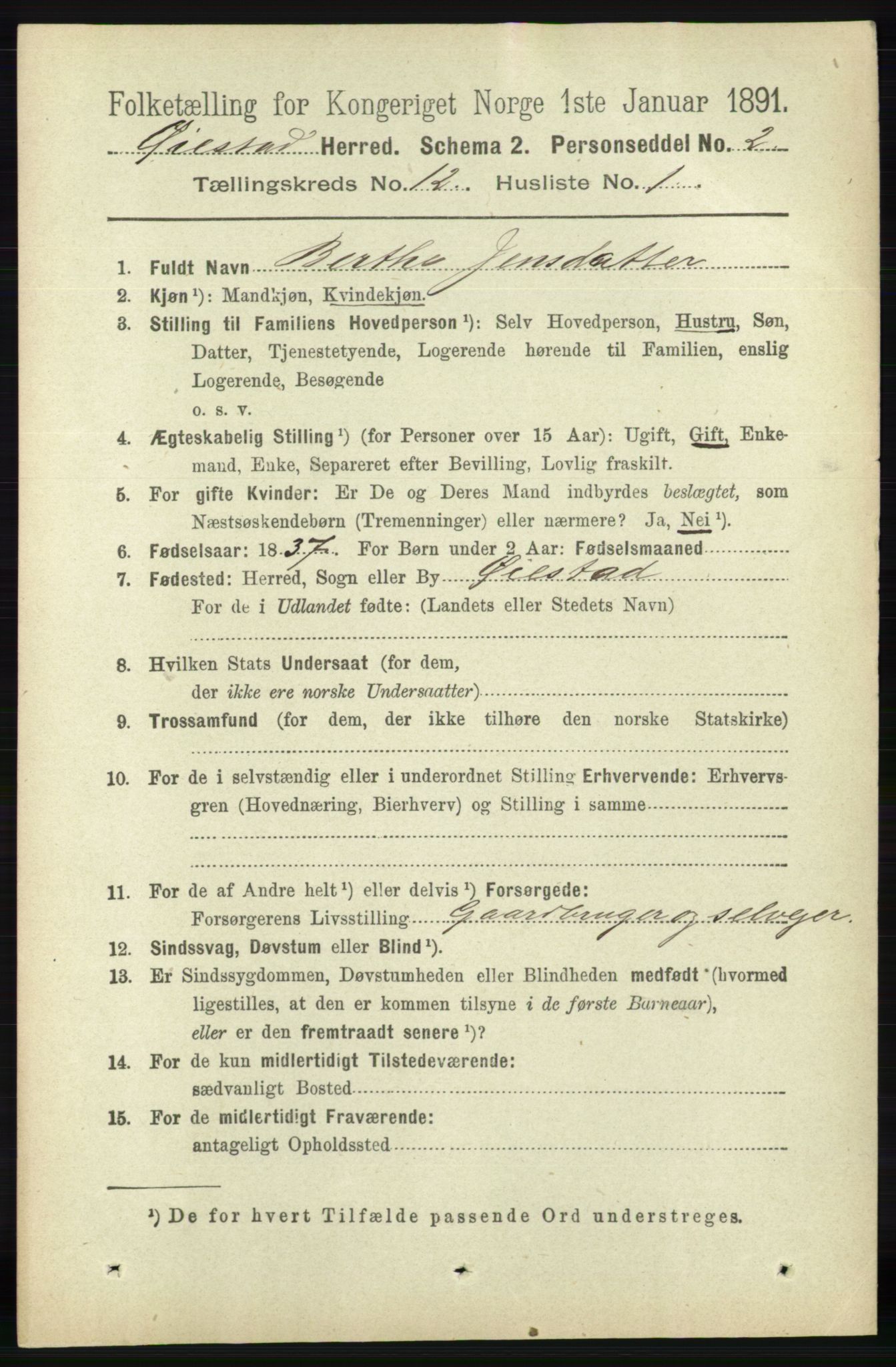 RA, 1891 census for 0920 Øyestad, 1891, p. 5438