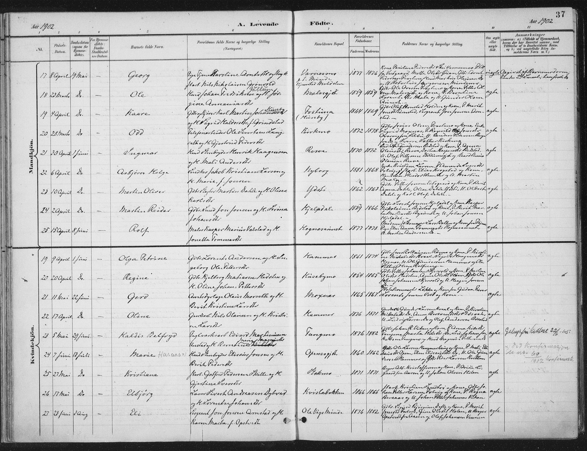 Ministerialprotokoller, klokkerbøker og fødselsregistre - Nord-Trøndelag, SAT/A-1458/709/L0082: Parish register (official) no. 709A22, 1896-1916, p. 37