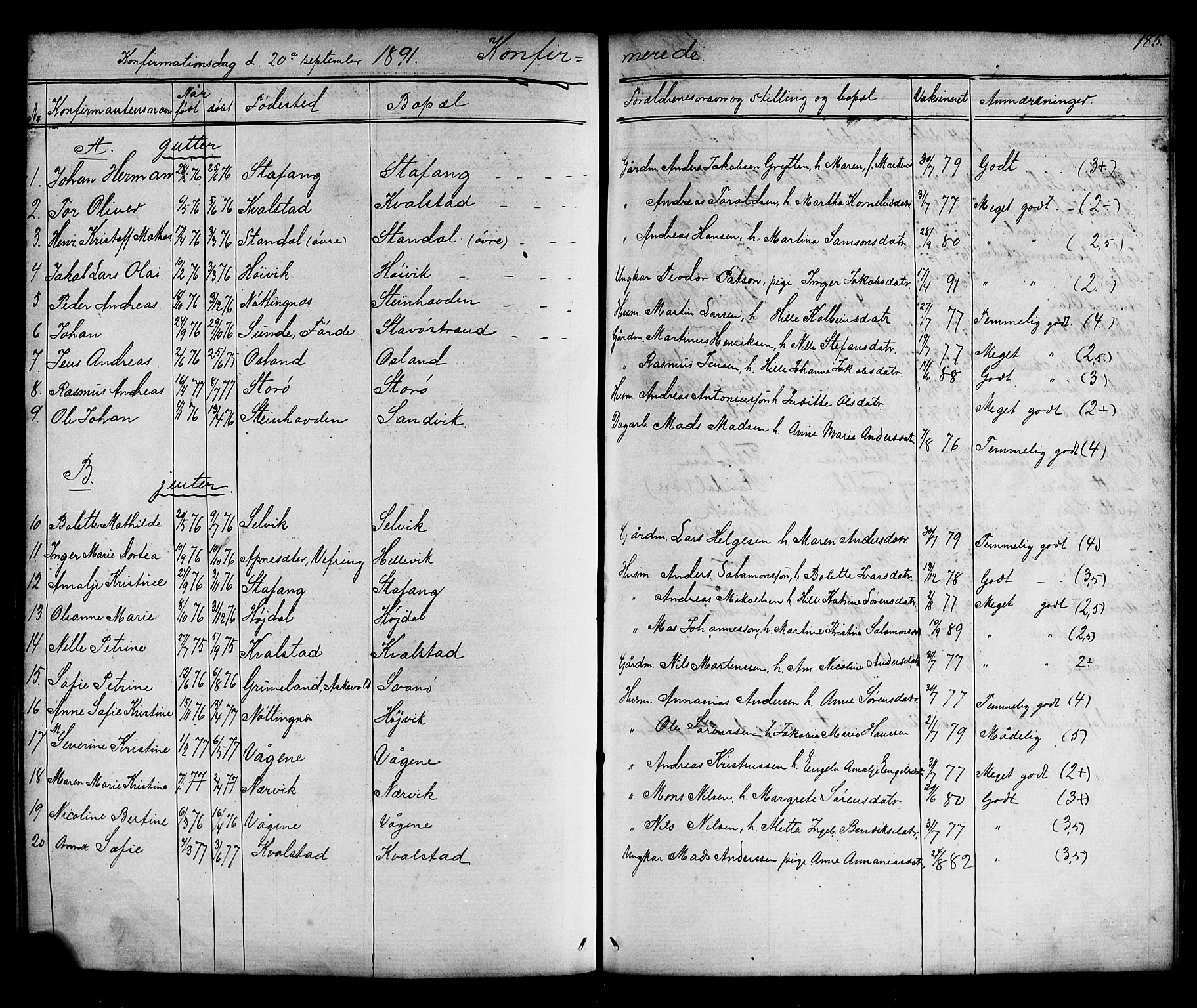 Kinn sokneprestembete, AV/SAB-A-80801/H/Hab/Habc/L0002: Parish register (copy) no. C 2, 1869-1918, p. 185