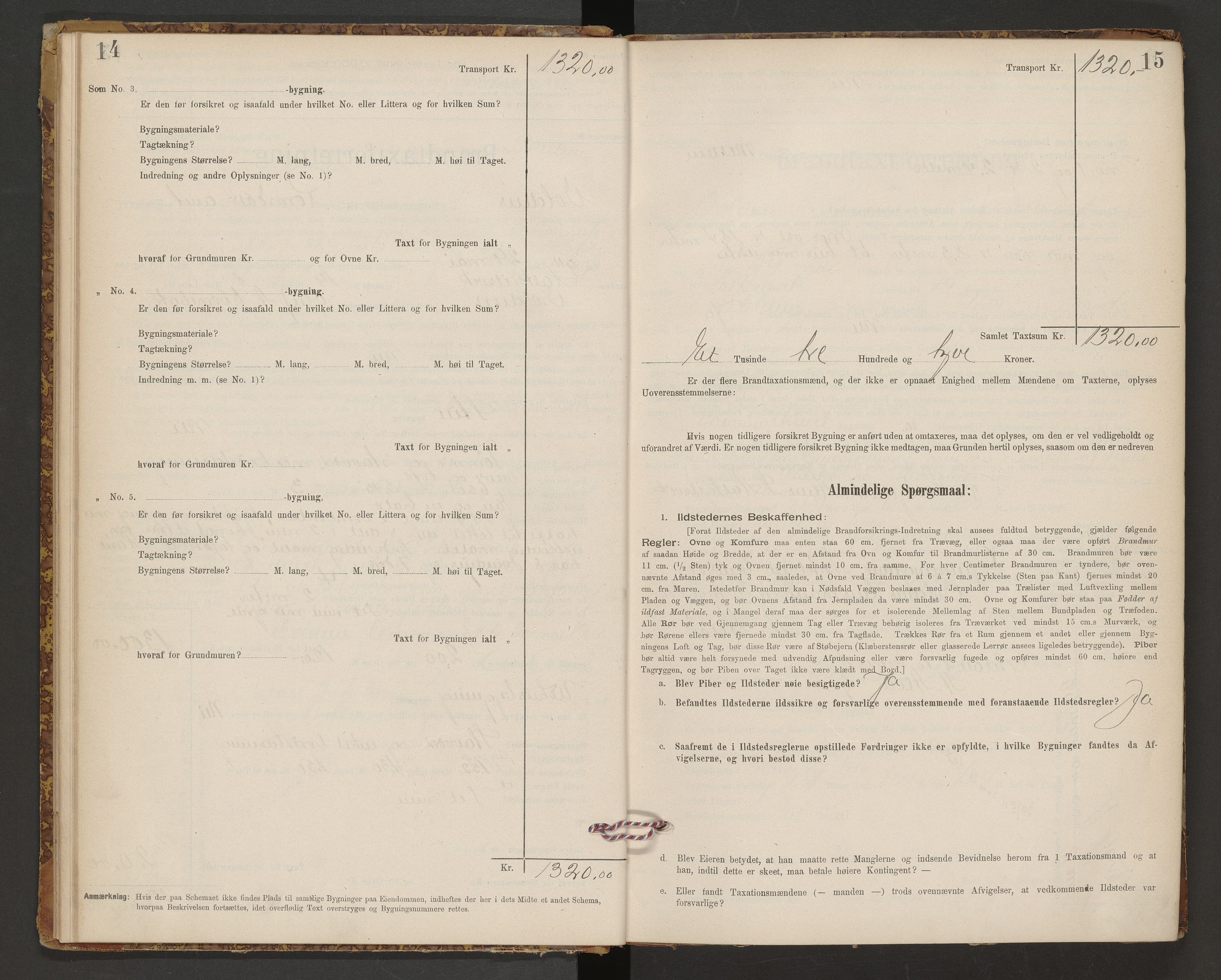 Norges Brannkasse Volda, AV/SAT-A-5488/F/Fb/L0001: Branntakstprotokoll, 1905-1944, p. 14-15