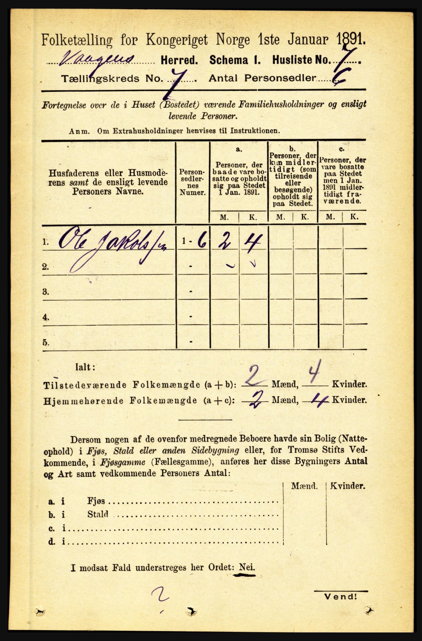 RA, 1891 census for 1865 Vågan, 1891, p. 1769