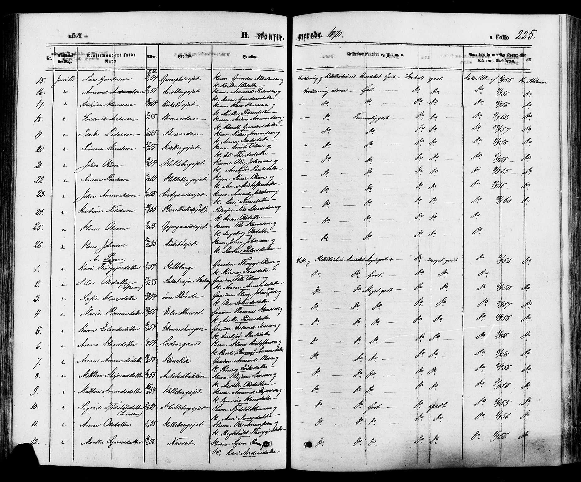 Gausdal prestekontor, SAH/PREST-090/H/Ha/Haa/L0010: Parish register (official) no. 10, 1867-1886, p. 225