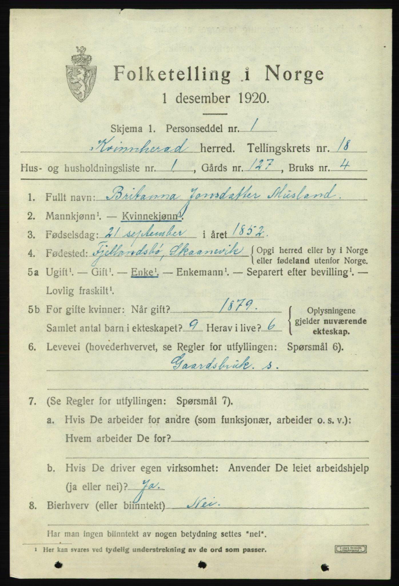 SAB, 1920 census for Kvinnherad, 1920, p. 11592