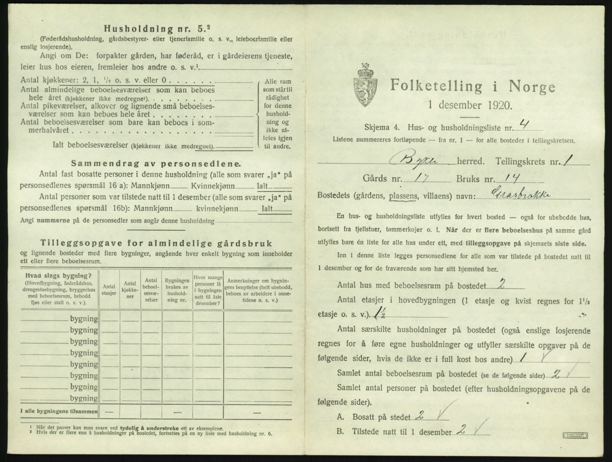 SAK, 1920 census for Bykle, 1920, p. 27