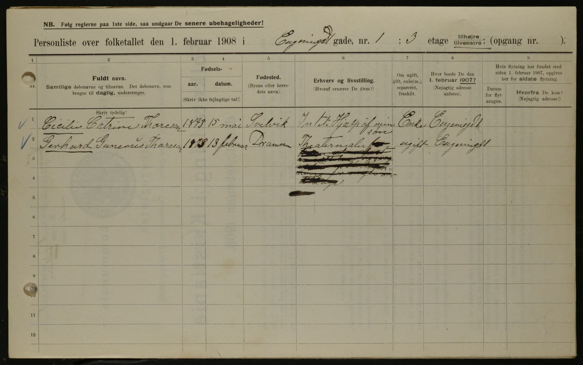 OBA, Municipal Census 1908 for Kristiania, 1908, p. 20605