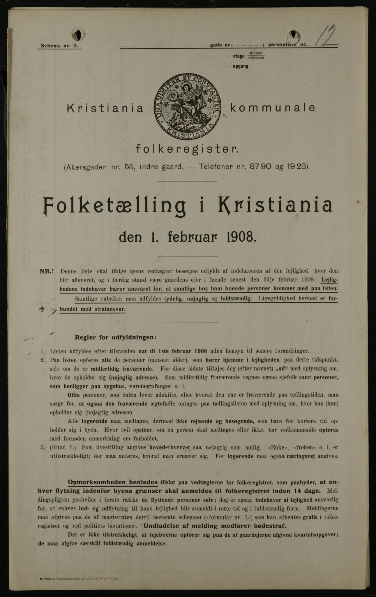 OBA, Municipal Census 1908 for Kristiania, 1908, p. 8724