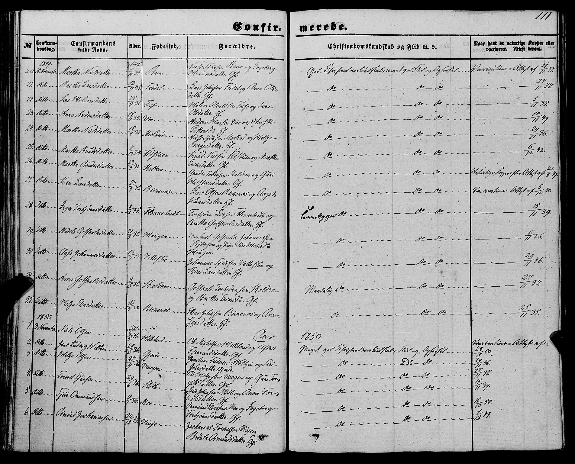 Etne sokneprestembete, AV/SAB-A-75001/H/Haa: Parish register (official) no. A 8, 1848-1862, p. 111