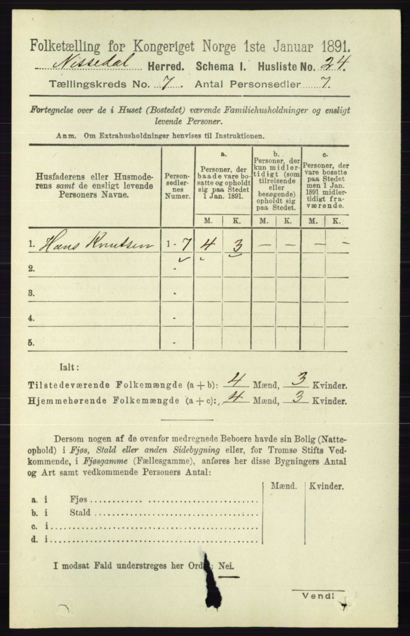 RA, 1891 census for 0830 Nissedal, 1891, p. 1461