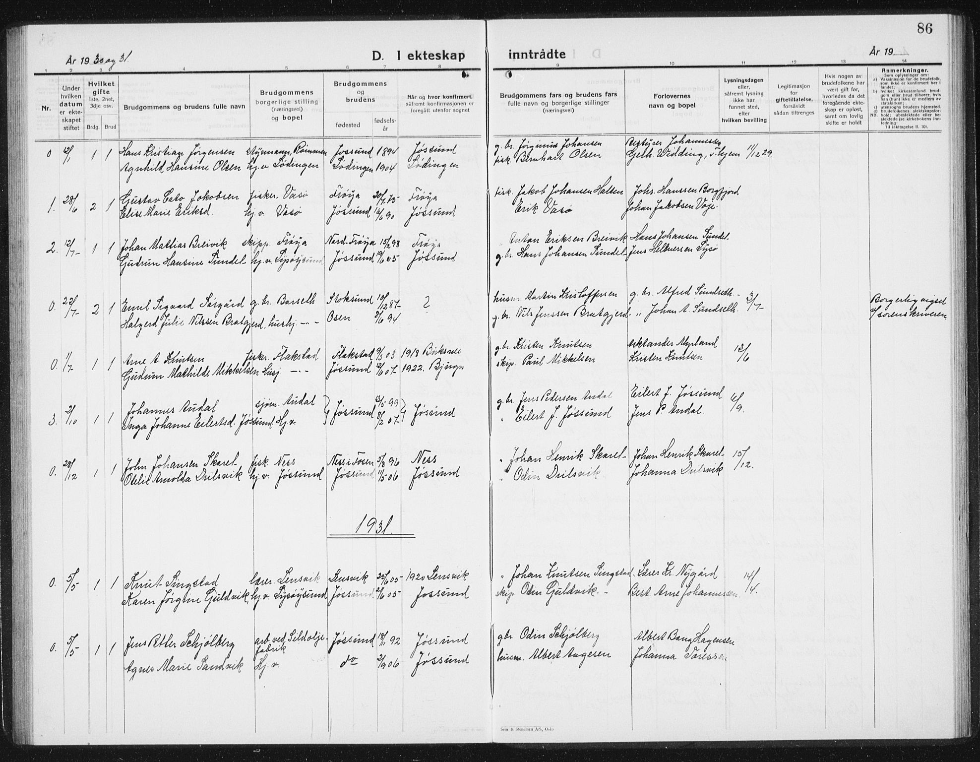Ministerialprotokoller, klokkerbøker og fødselsregistre - Sør-Trøndelag, SAT/A-1456/654/L0667: Parish register (copy) no. 654C03, 1924-1939, p. 86