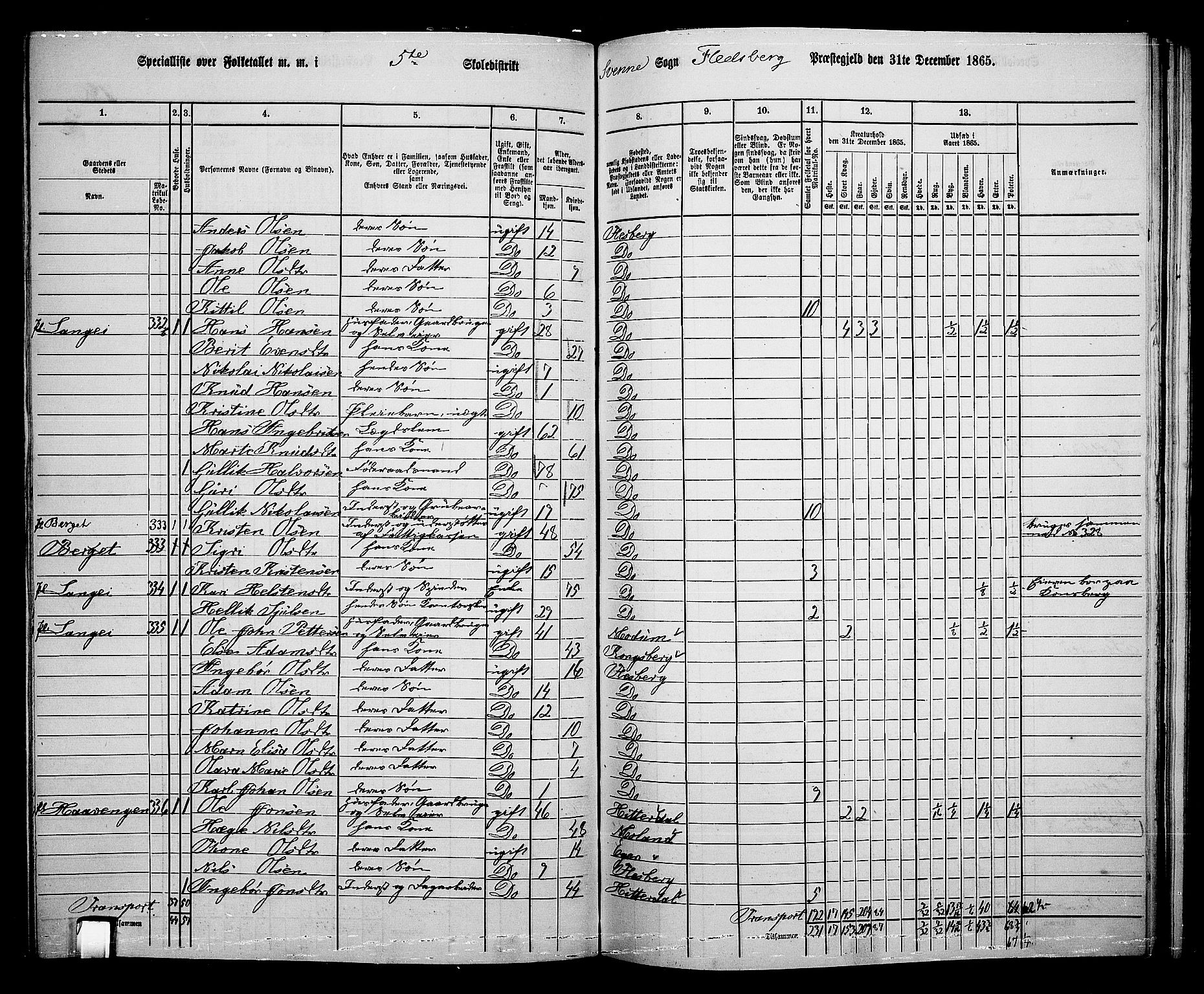 RA, 1865 census for Flesberg, 1865, p. 97