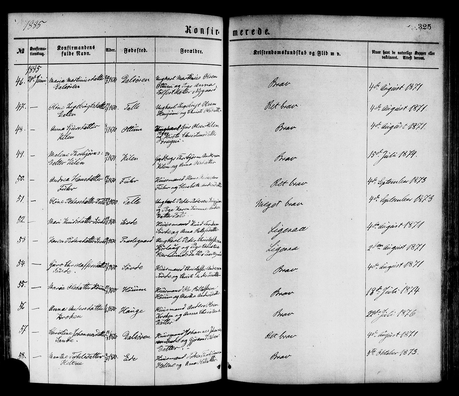 Luster sokneprestembete, AV/SAB-A-81101/H/Haa/Haaa/L0010: Parish register (official) no. A 10, 1871-1886, p. 325