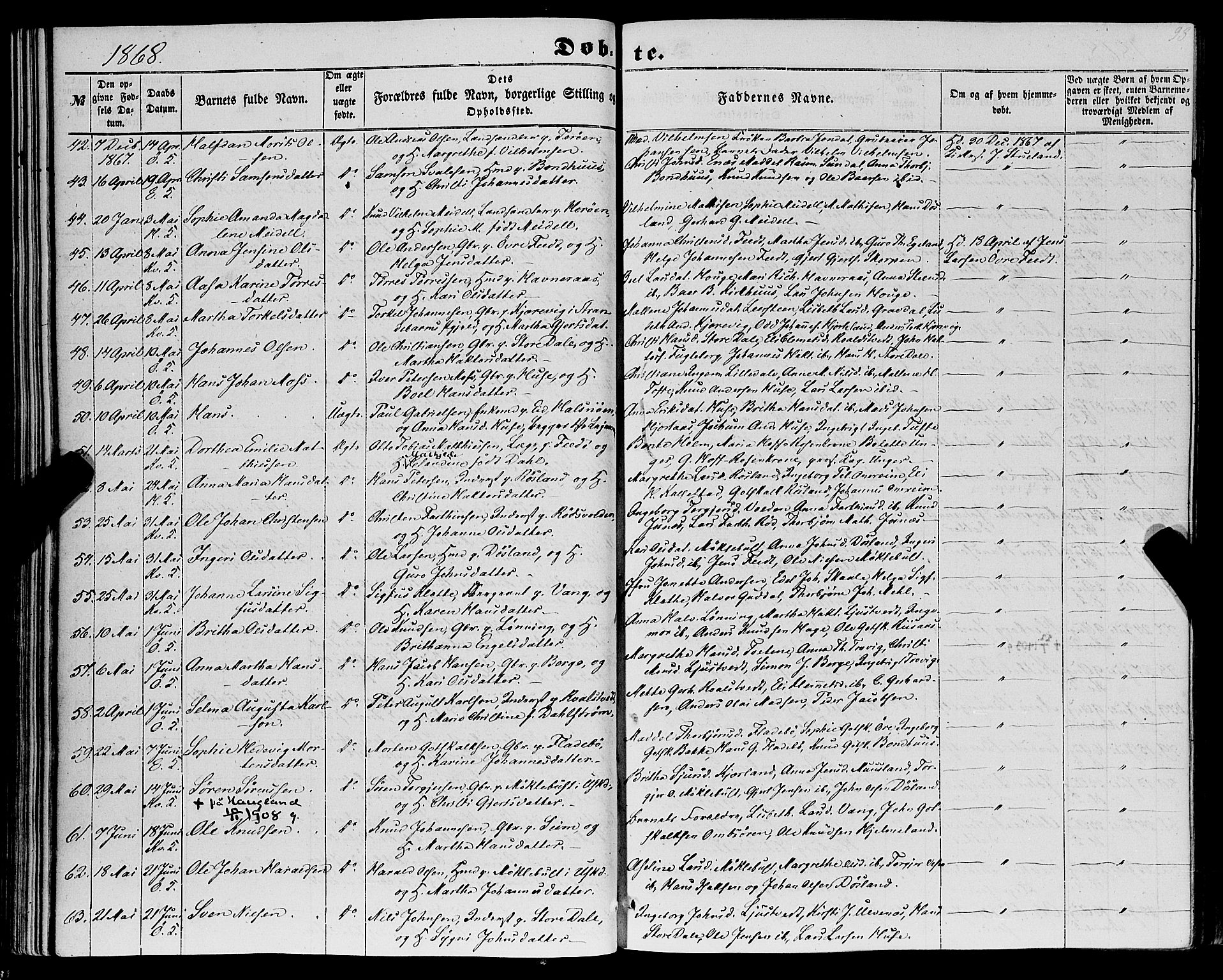 Kvinnherad sokneprestembete, SAB/A-76401/H/Haa: Parish register (official) no. A 8, 1854-1872, p. 93