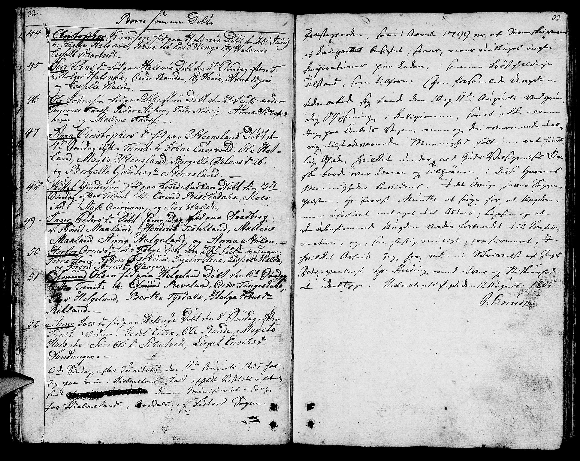 Hjelmeland sokneprestkontor, AV/SAST-A-101843/01/IV/L0002: Parish register (official) no. A 2, 1799-1816, p. 32-33