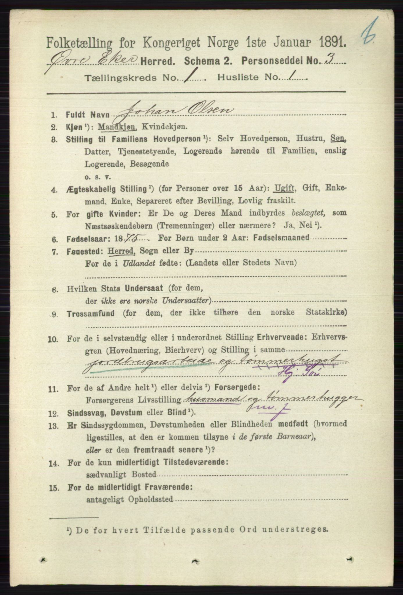 RA, 1891 census for 0624 Øvre Eiker, 1891, p. 7827