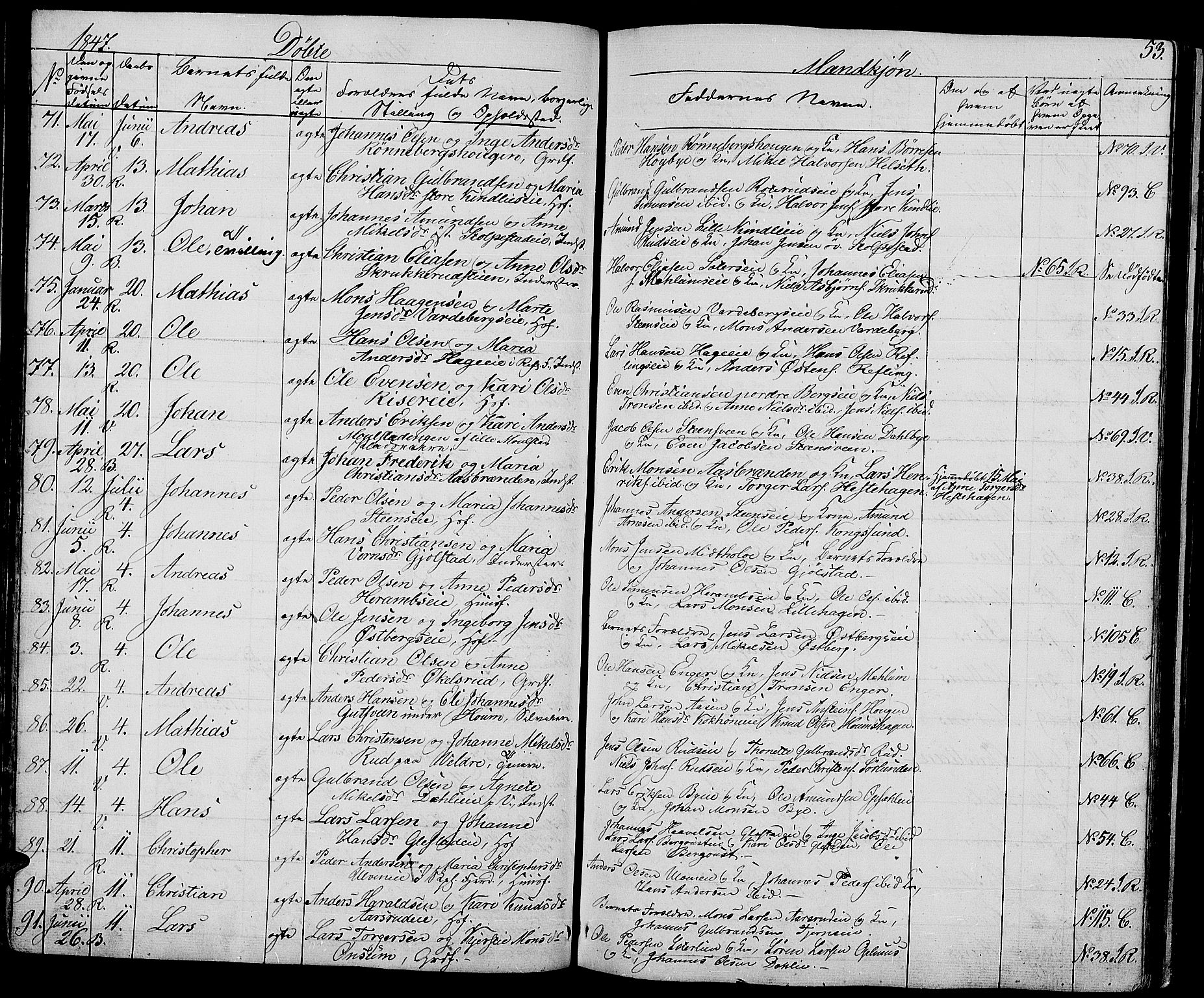 Ringsaker prestekontor, SAH/PREST-014/L/La/L0005: Parish register (copy) no. 5, 1839-1850, p. 53