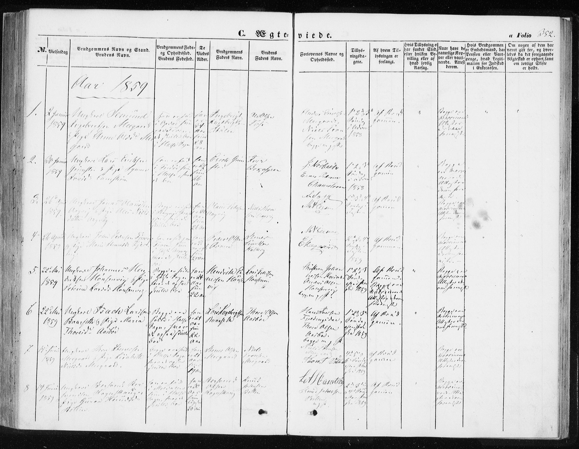 Ministerialprotokoller, klokkerbøker og fødselsregistre - Møre og Romsdal, AV/SAT-A-1454/576/L0883: Parish register (official) no. 576A01, 1849-1865, p. 352