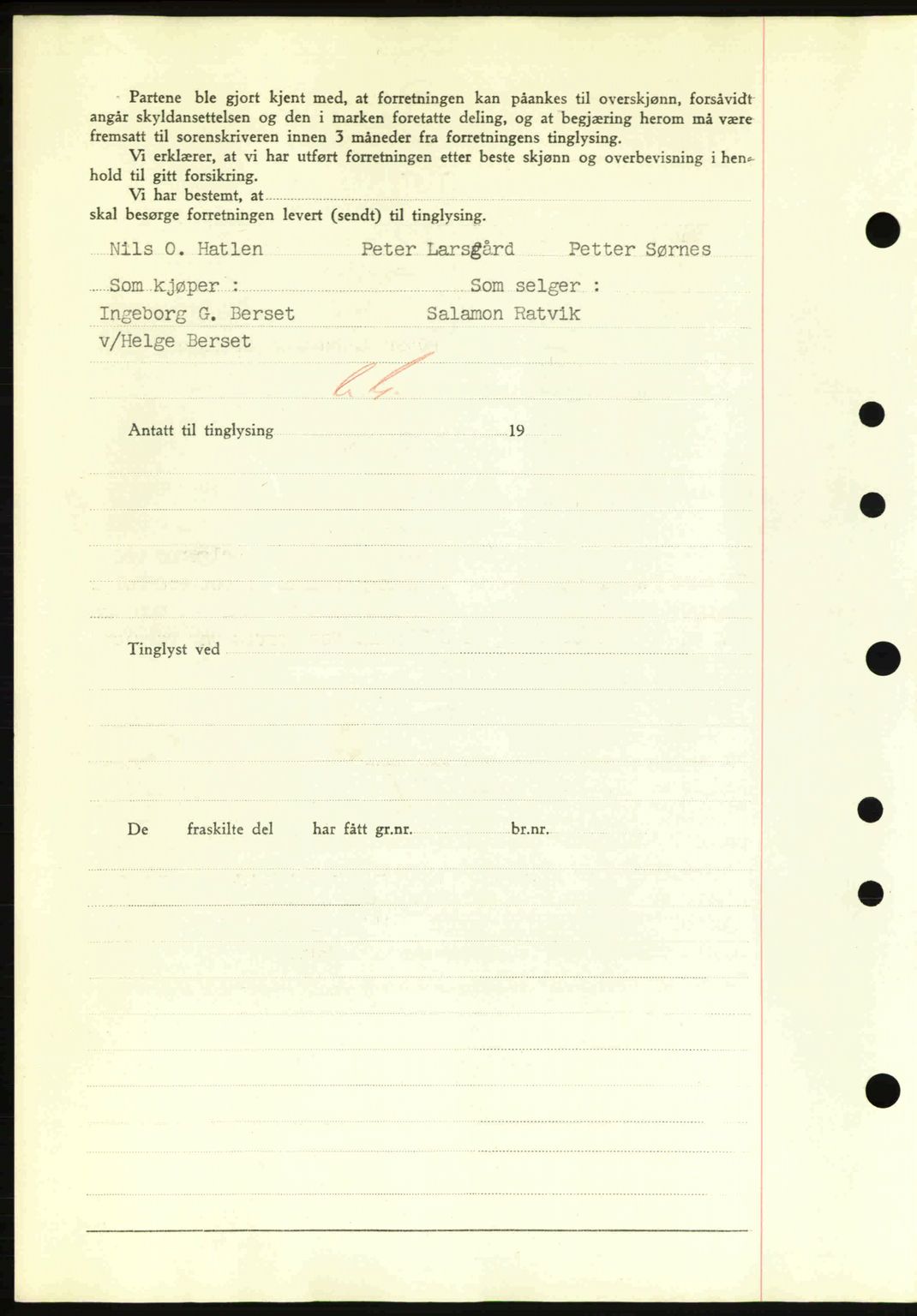 Nordre Sunnmøre sorenskriveri, AV/SAT-A-0006/1/2/2C/2Ca: Mortgage book no. A13, 1942-1942, Diary no: : 883/1942