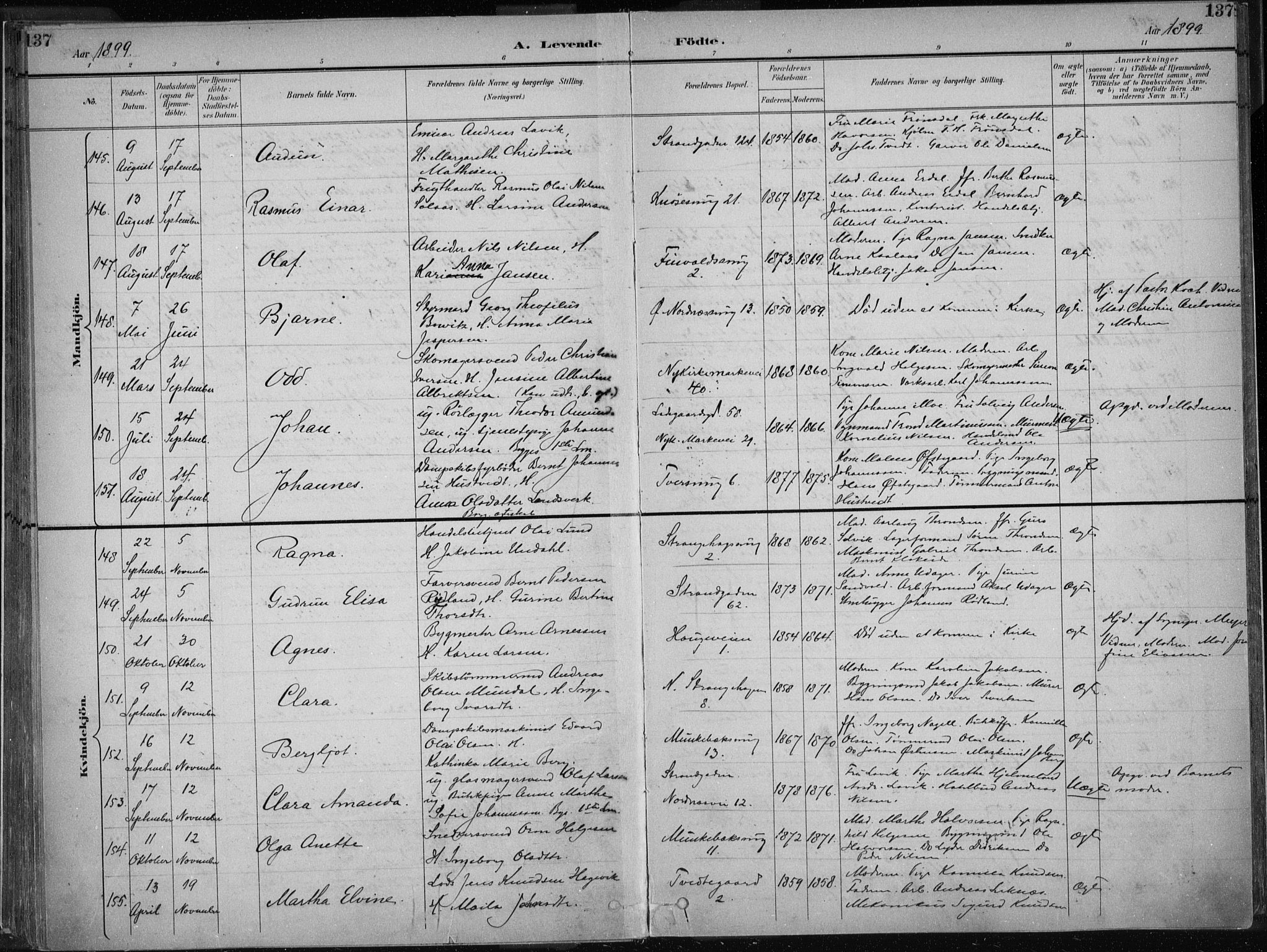 Nykirken Sokneprestembete, AV/SAB-A-77101/H/Haa/L0018: Parish register (official) no. B 6, 1895-1903, p. 137