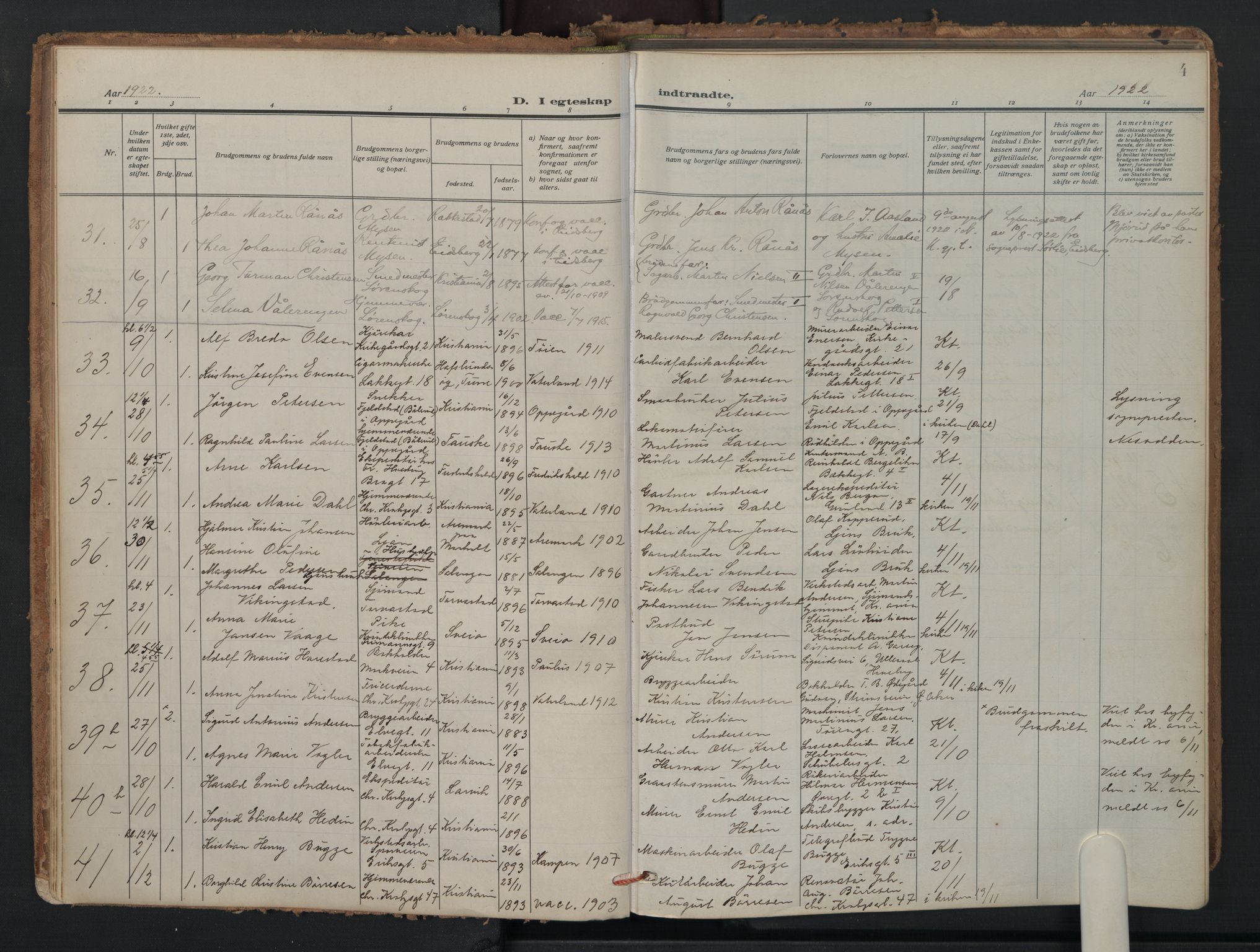 Vaterland prestekontor Kirkebøker, AV/SAO-A-10880/F/Fa/L0003: Parish register (official) no. 3, 1922-1944, p. 4