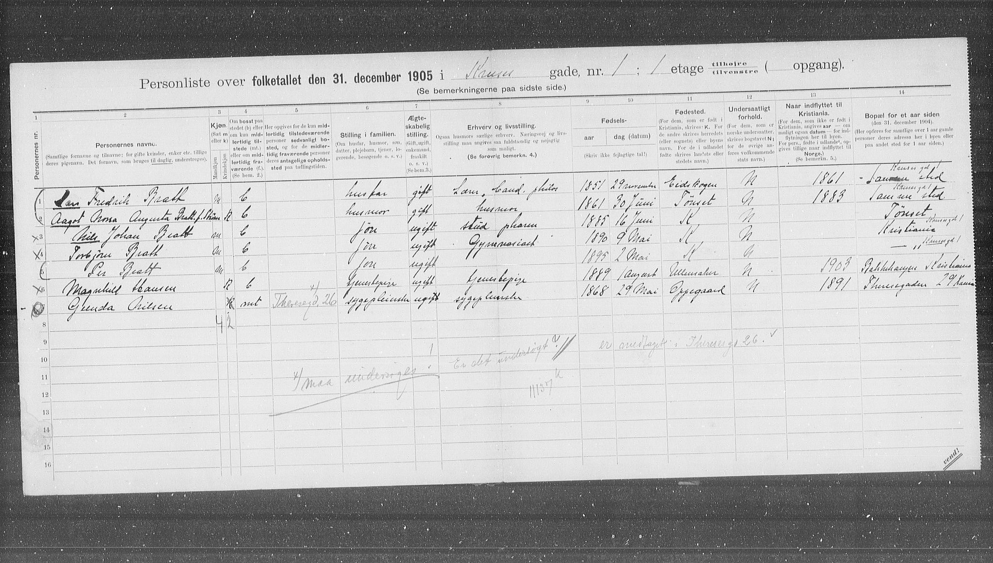 OBA, Municipal Census 1905 for Kristiania, 1905, p. 28887