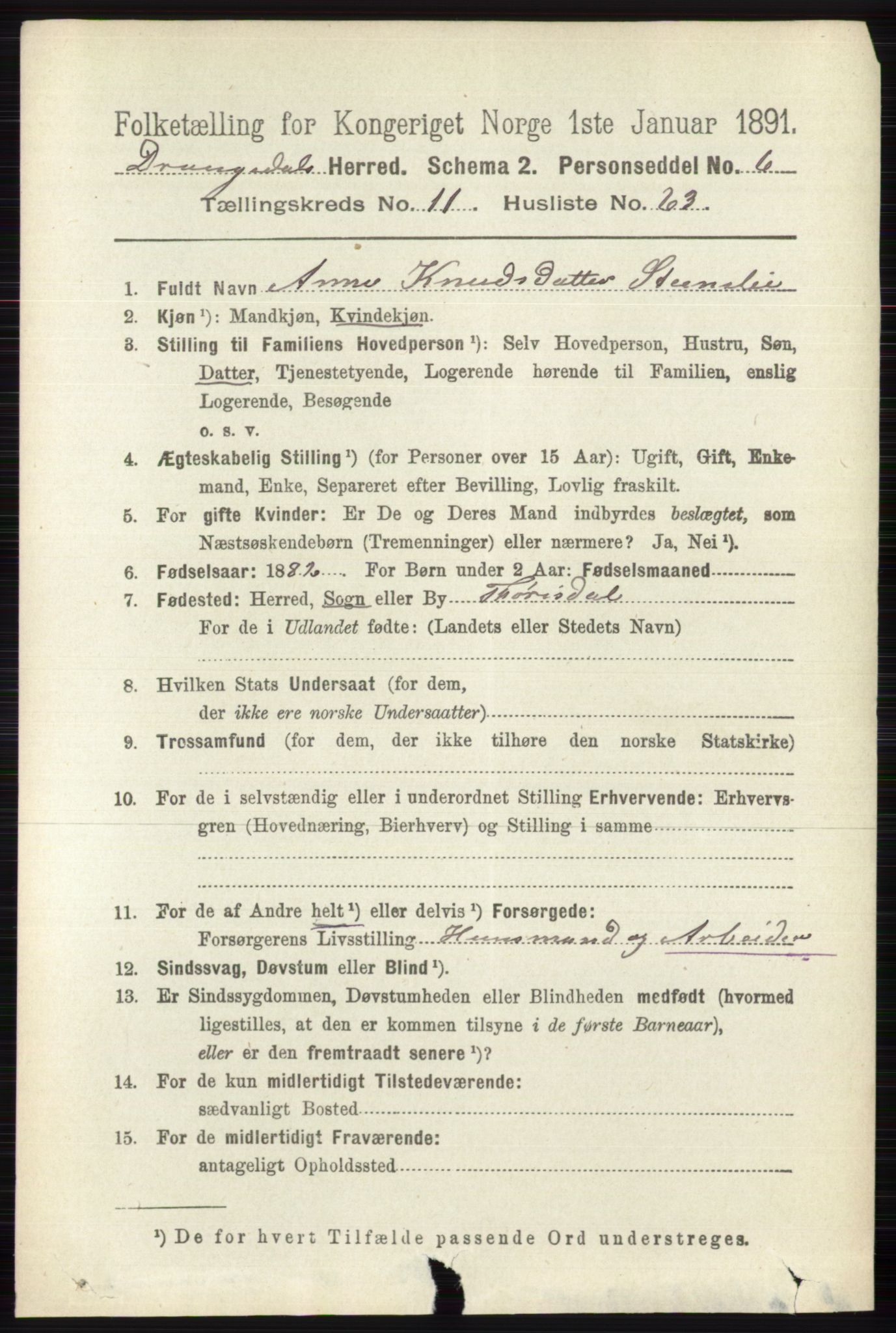 RA, 1891 census for 0817 Drangedal, 1891, p. 4307