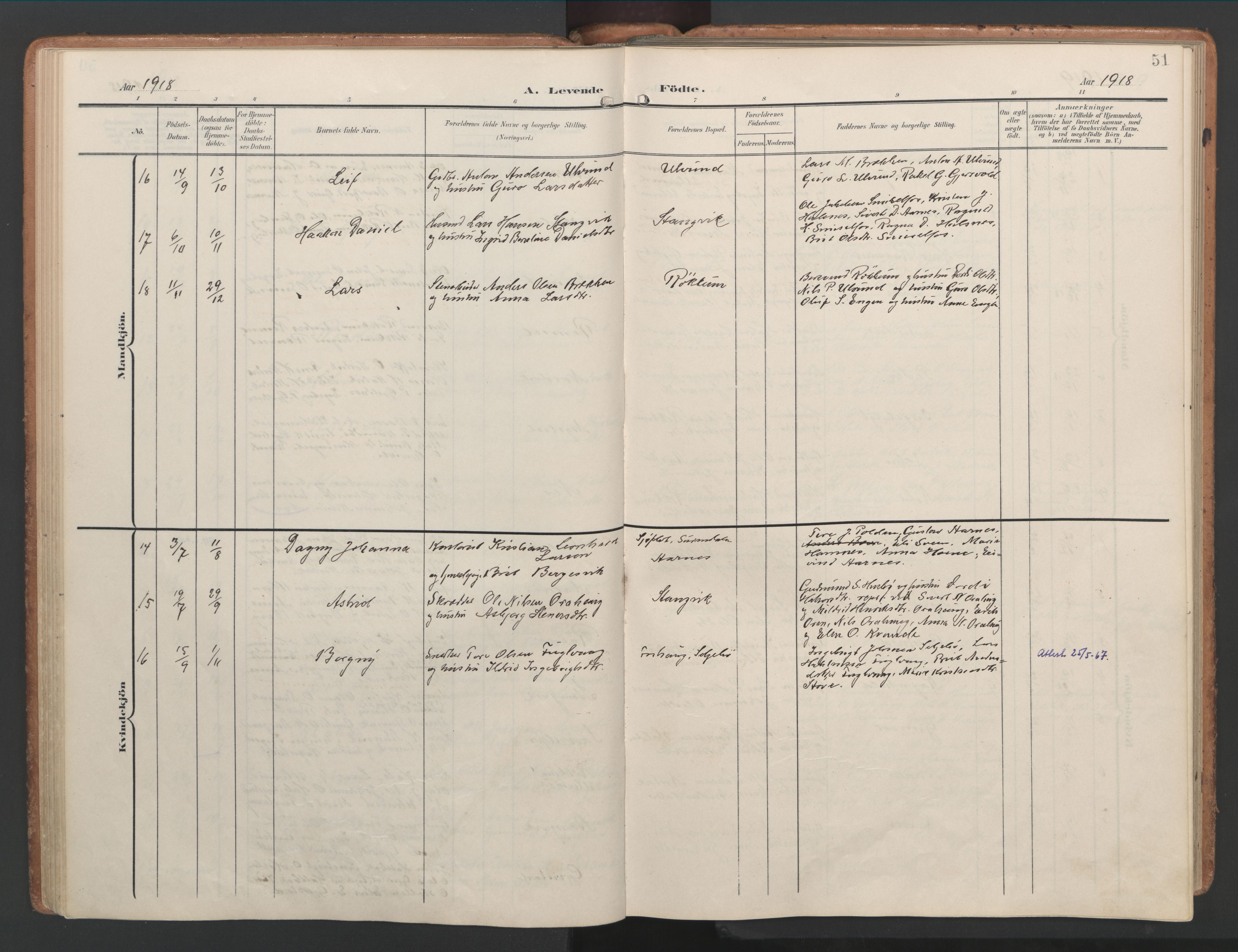 Ministerialprotokoller, klokkerbøker og fødselsregistre - Møre og Romsdal, AV/SAT-A-1454/592/L1030: Parish register (official) no. 592A08, 1901-1925, p. 51