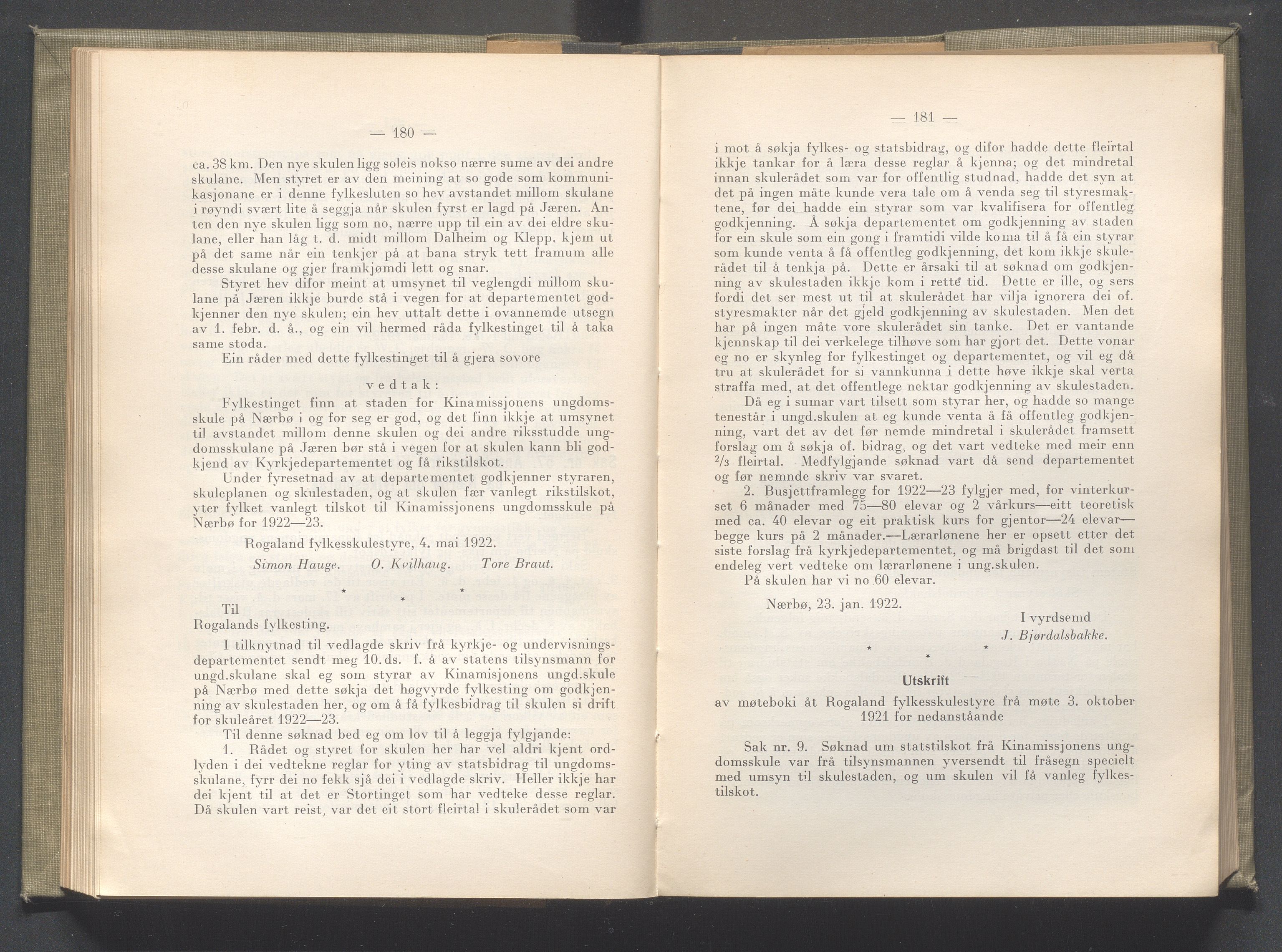 Rogaland fylkeskommune - Fylkesrådmannen , IKAR/A-900/A/Aa/Aaa/L0041: Møtebok , 1922, p. 180-181