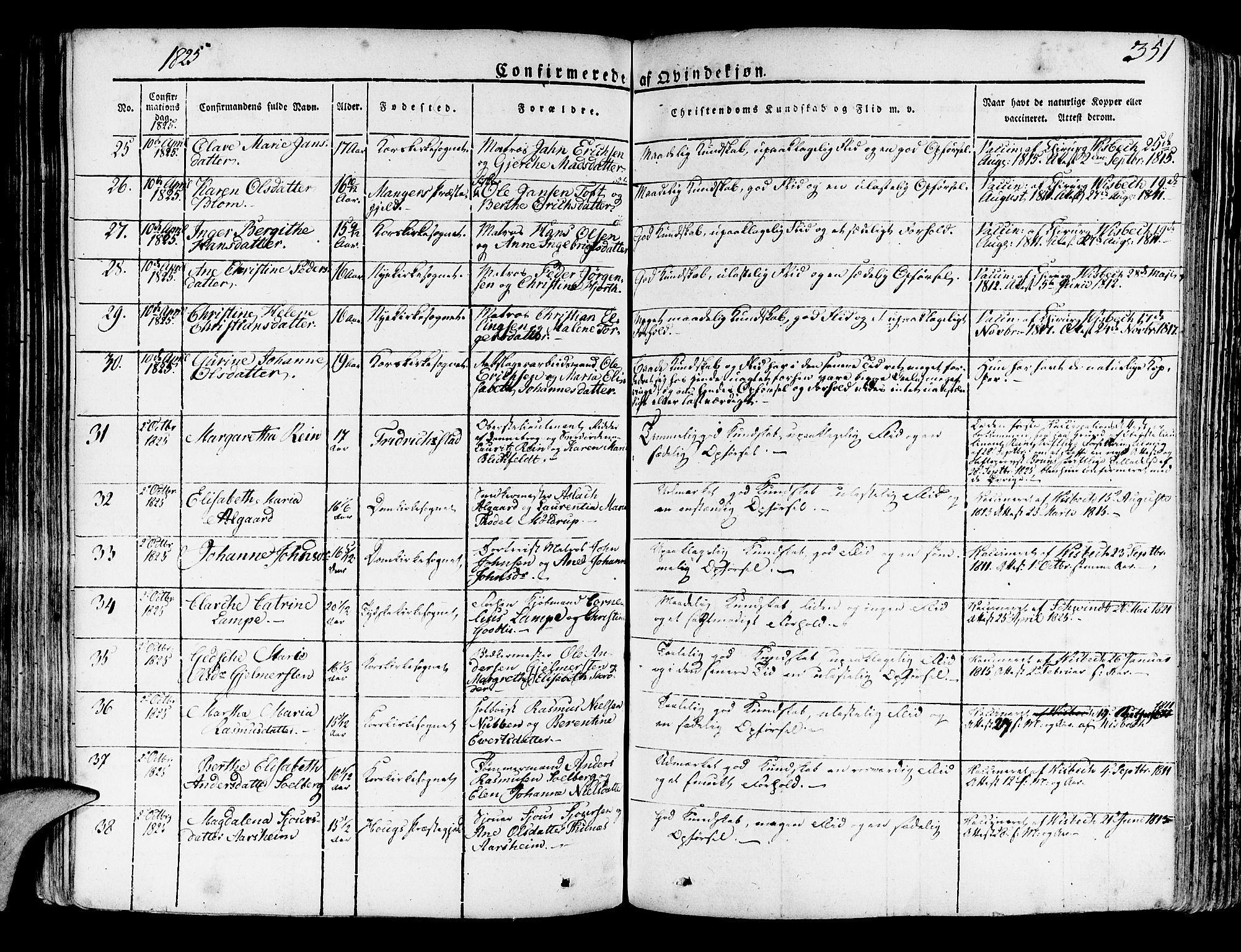 Korskirken sokneprestembete, SAB/A-76101/H/Haa/L0014: Parish register (official) no. A 14, 1823-1835, p. 351