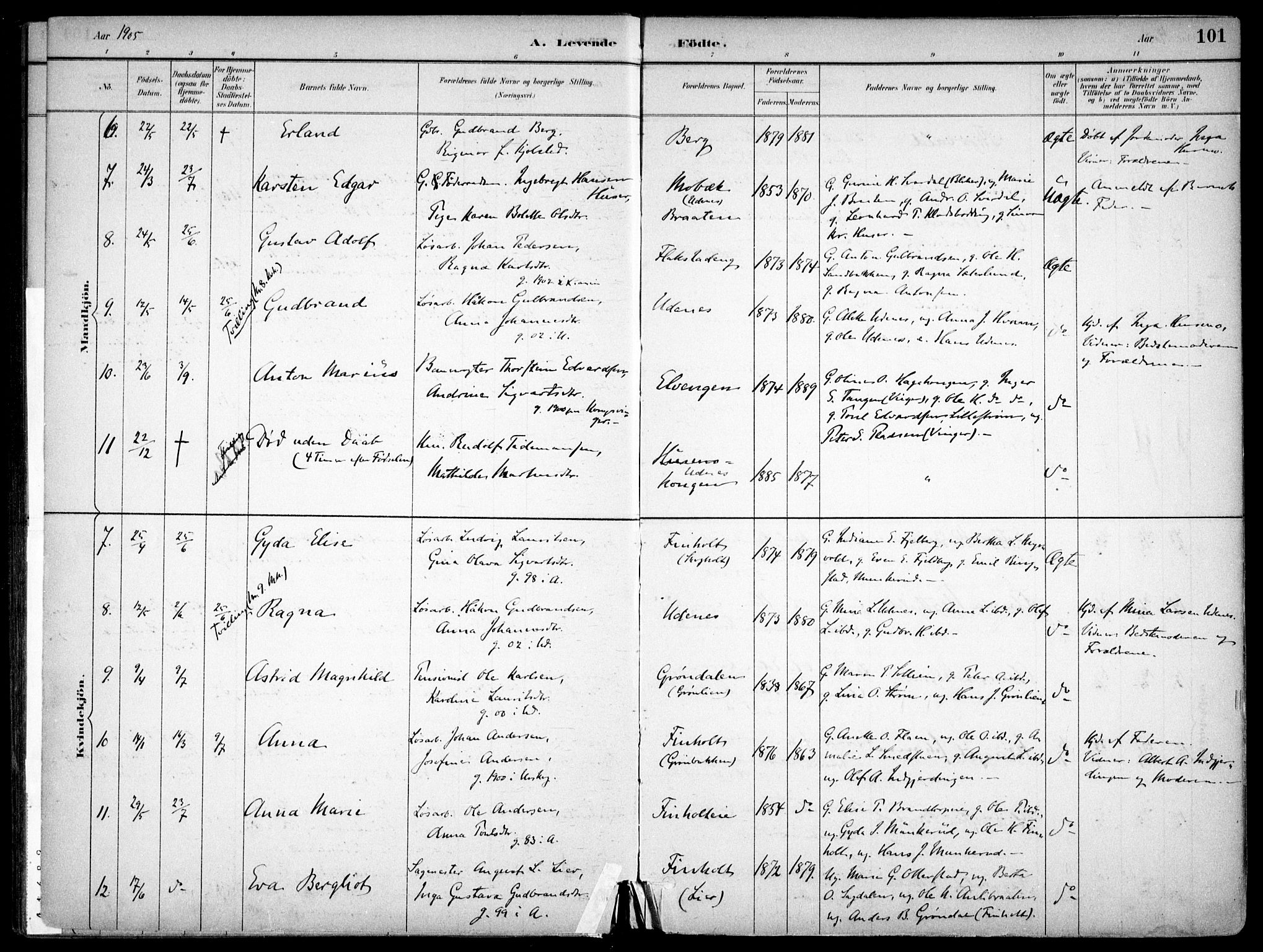 Nes prestekontor Kirkebøker, AV/SAO-A-10410/F/Fc/L0002: Parish register (official) no. IIi 2, 1882-1916, p. 101