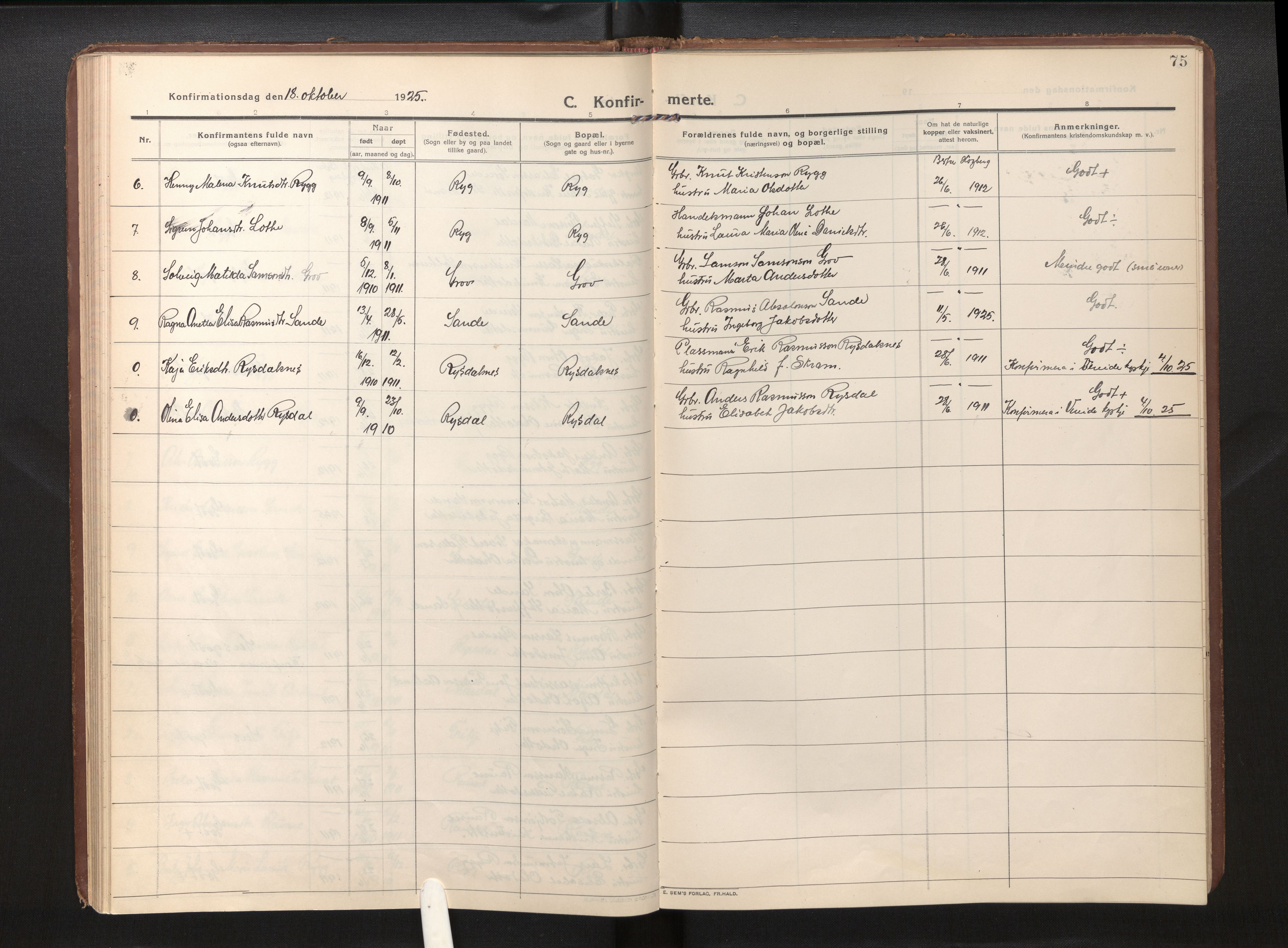 Gloppen sokneprestembete, AV/SAB-A-80101/H/Haa/Haad/L0002: Parish register (official) no. D 2, 1911-1925, p. 74b-75a