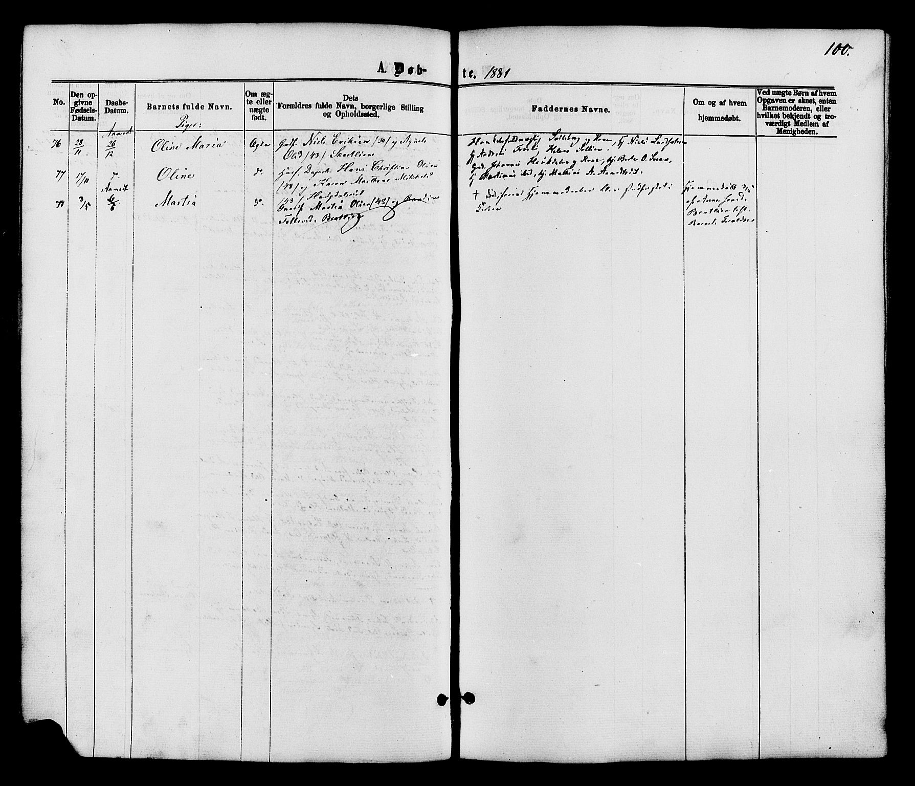 Nordre Land prestekontor, SAH/PREST-124/H/Ha/Haa/L0002: Parish register (official) no. 2, 1872-1881, p. 100