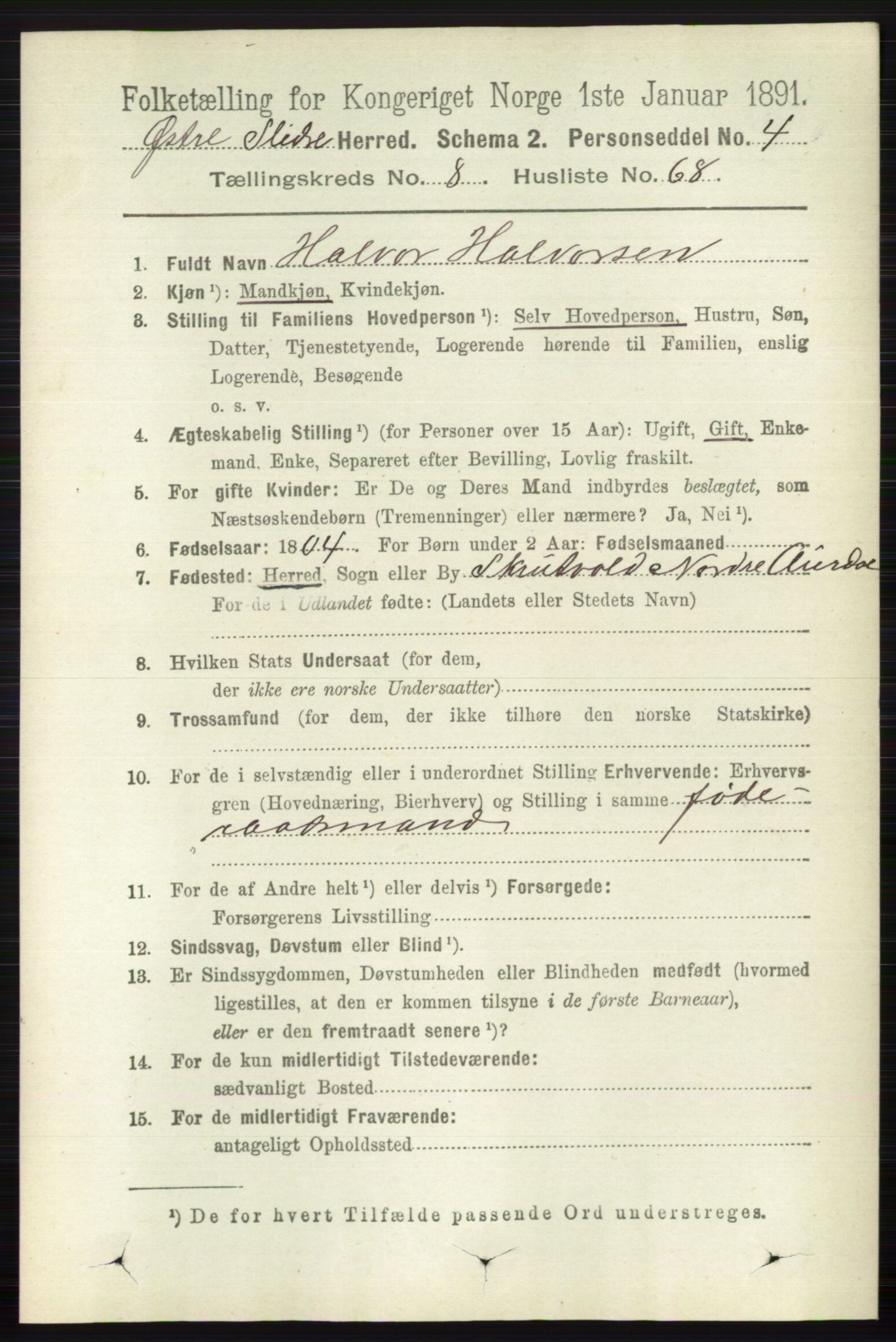 RA, 1891 census for 0544 Øystre Slidre, 1891, p. 2918