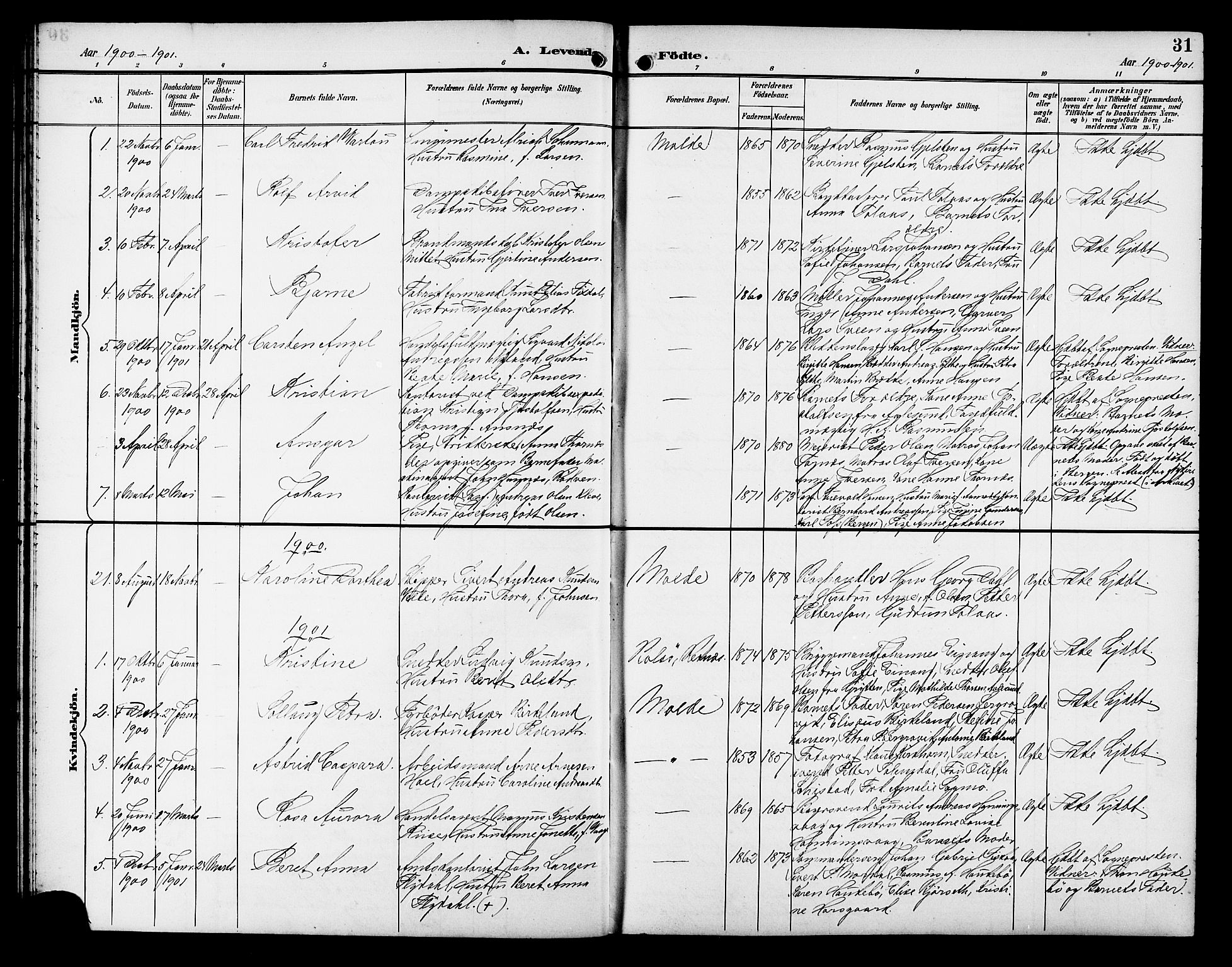 Ministerialprotokoller, klokkerbøker og fødselsregistre - Møre og Romsdal, SAT/A-1454/558/L0702: Parish register (copy) no. 558C03, 1894-1915, p. 31