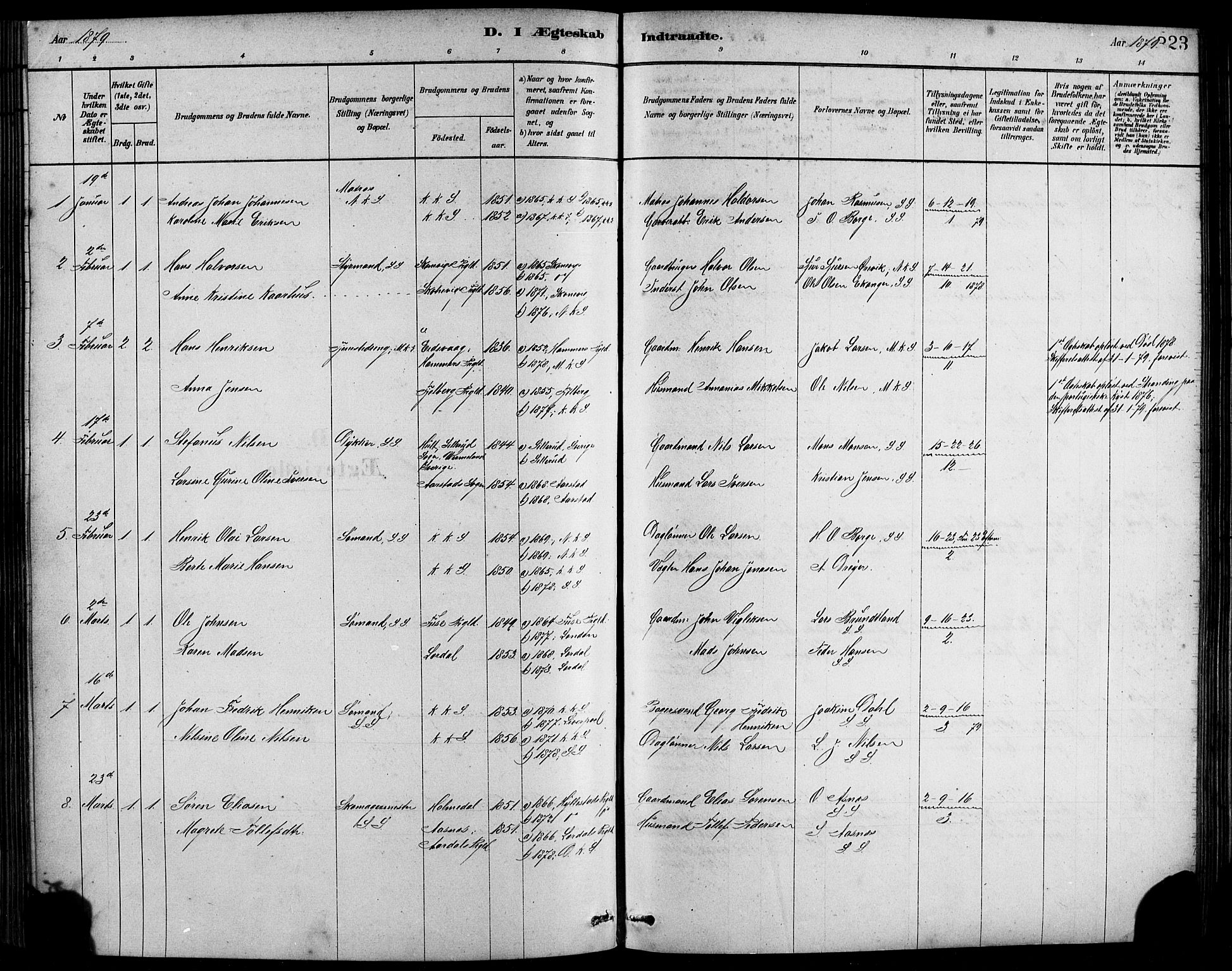 Sandviken Sokneprestembete, SAB/A-77601/H/Hb/L0001: Parish register (copy) no. A 2, 1879-1892, p. 323