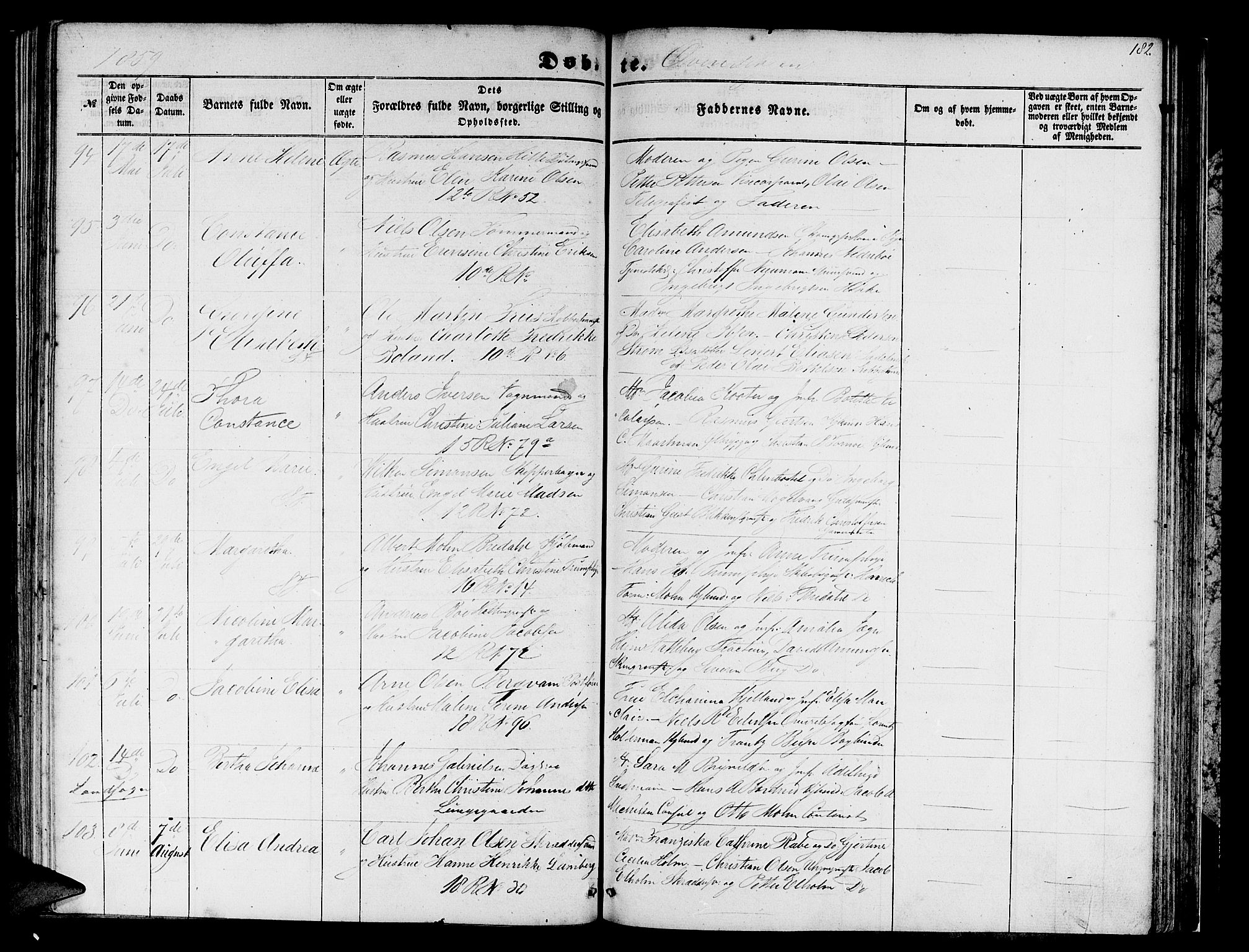 Domkirken sokneprestembete, AV/SAB-A-74801/H/Hab/L0011: Parish register (copy) no. B 4, 1856-1862, p. 182