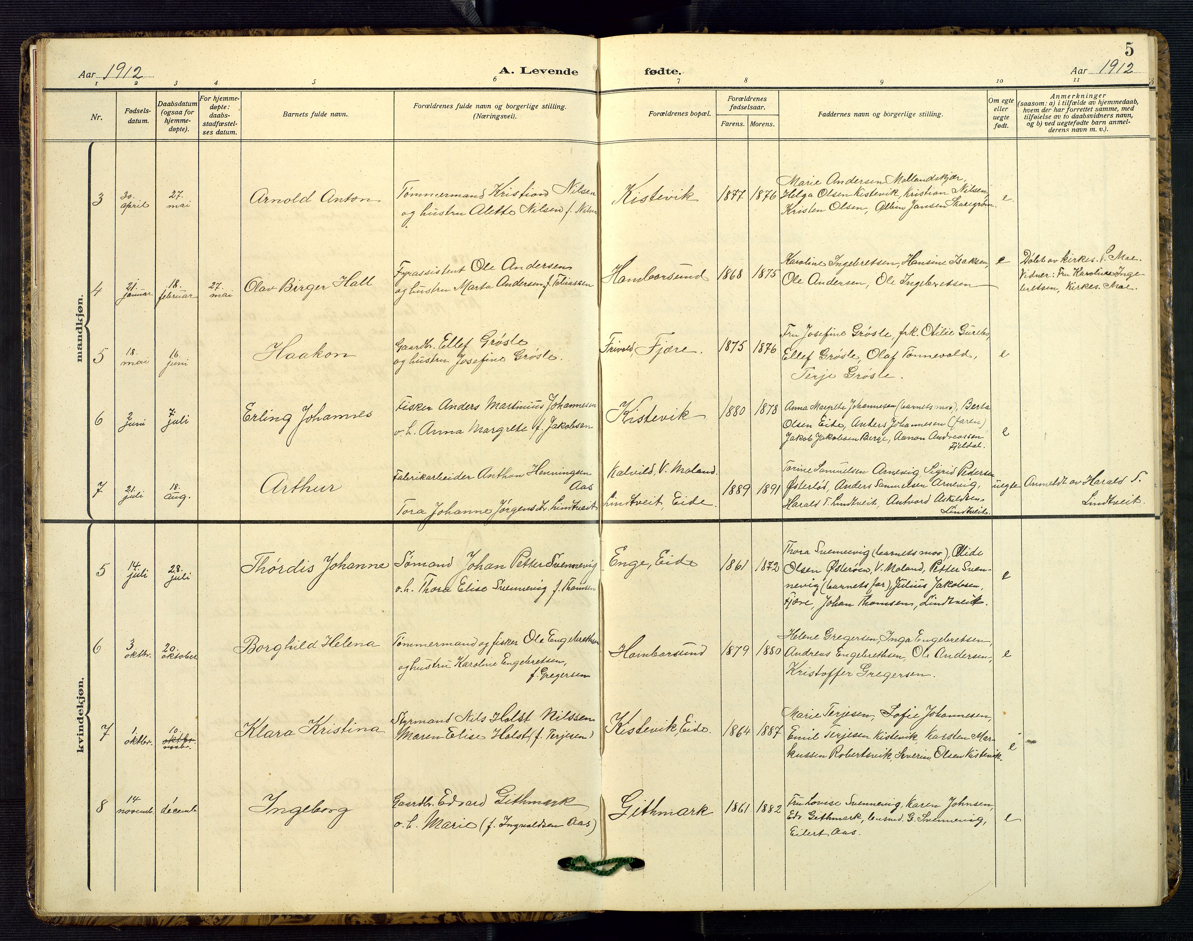 Hommedal sokneprestkontor, AV/SAK-1111-0023/F/Fb/Fba/L0005: Parish register (copy) no. B 5, 1909-1957, p. 5