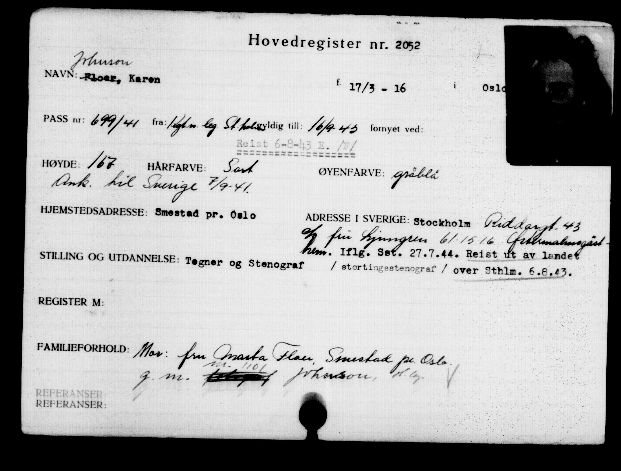 Utenriksstasjonene, Legasjonen i Stockholm, Flyktningkontoret, AV/RA-S-6753/V/Va/L0003: Kjesäterkartoteket, flyktninger med registreringsnr. 2001-3495, 1940-1945, p. 71