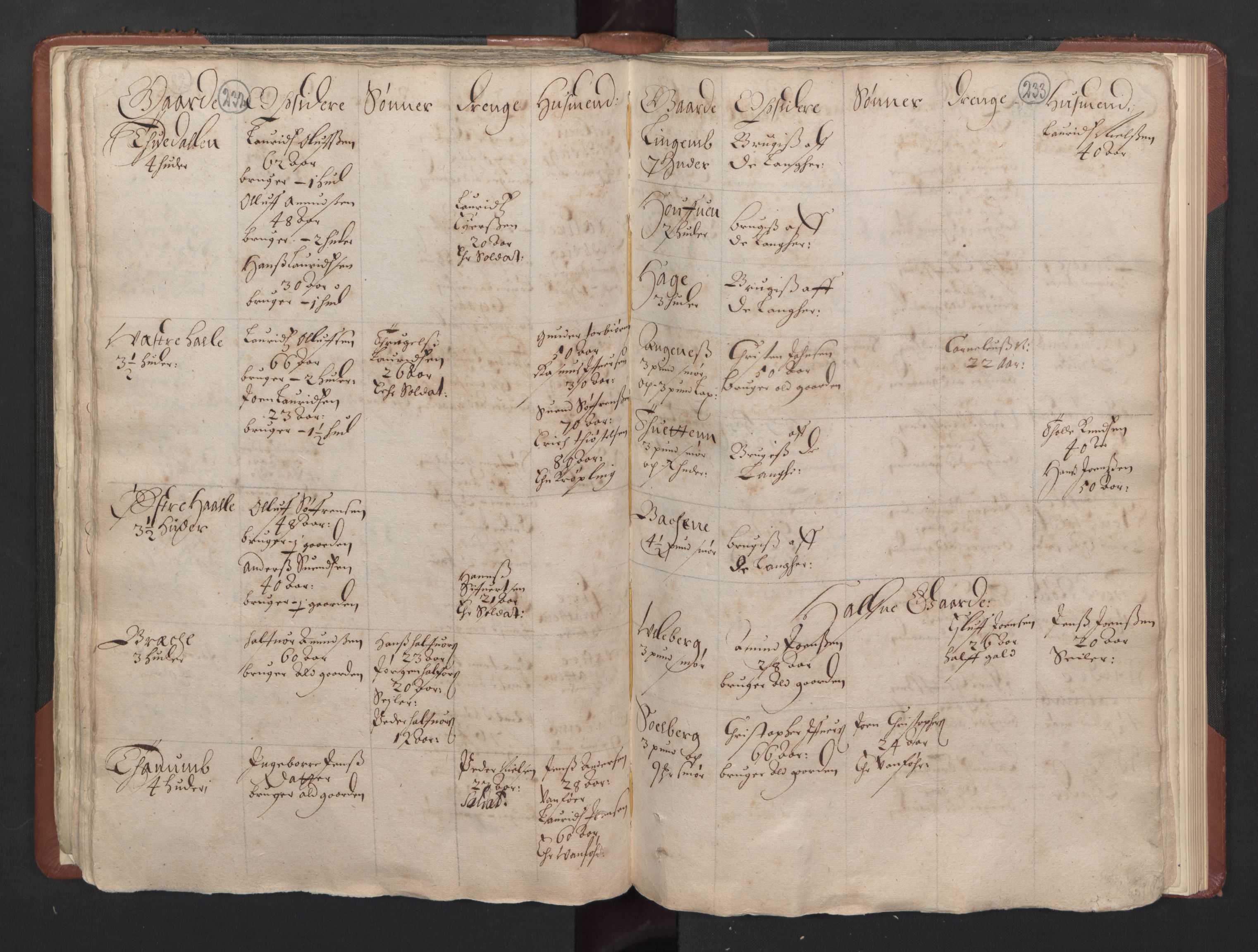 RA, Bailiff's Census 1664-1666, no. 5: Modern Buskerud county and modern Vestfold county, 1664, p. 232-233