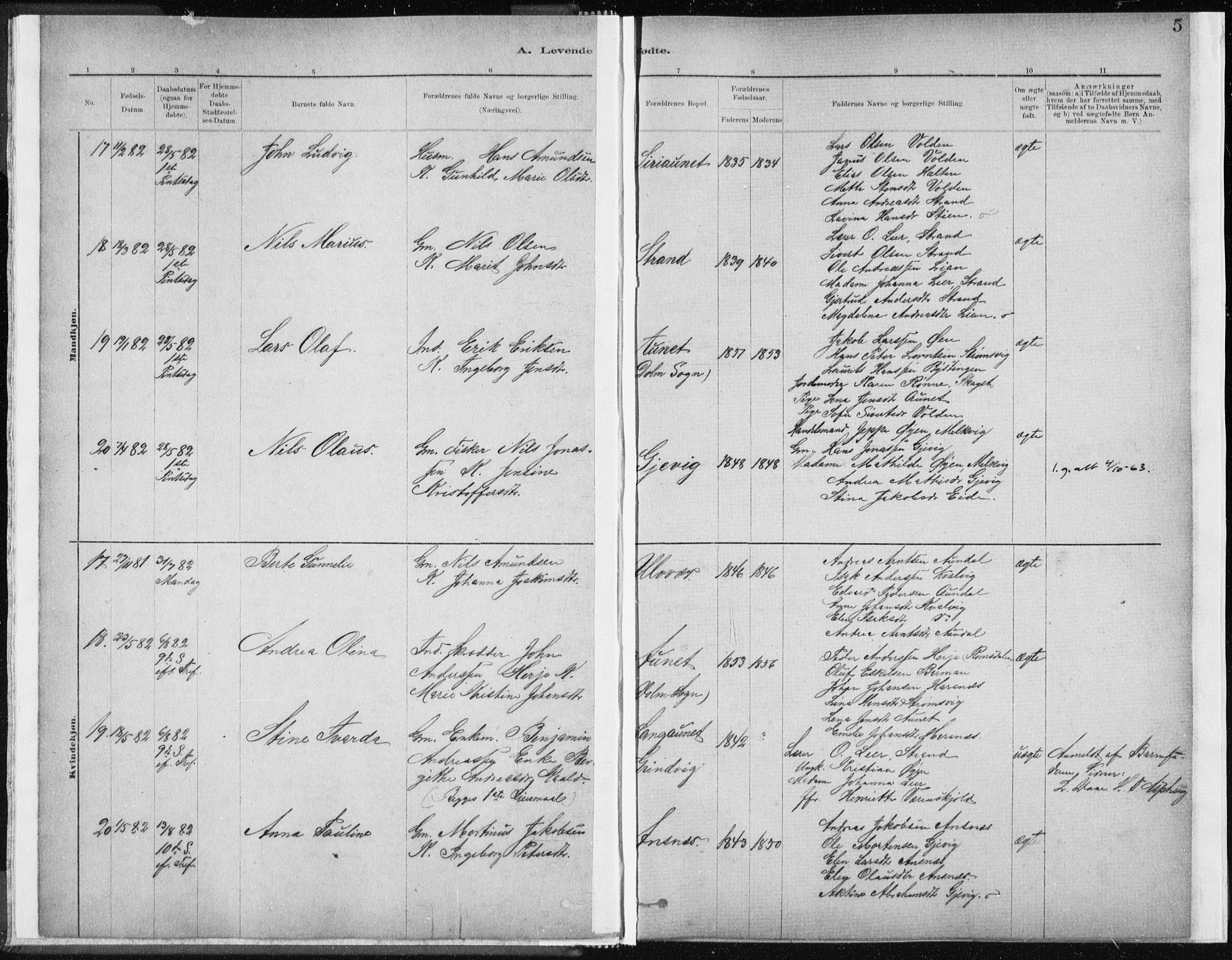 Ministerialprotokoller, klokkerbøker og fødselsregistre - Sør-Trøndelag, AV/SAT-A-1456/637/L0558: Parish register (official) no. 637A01, 1882-1899, p. 5