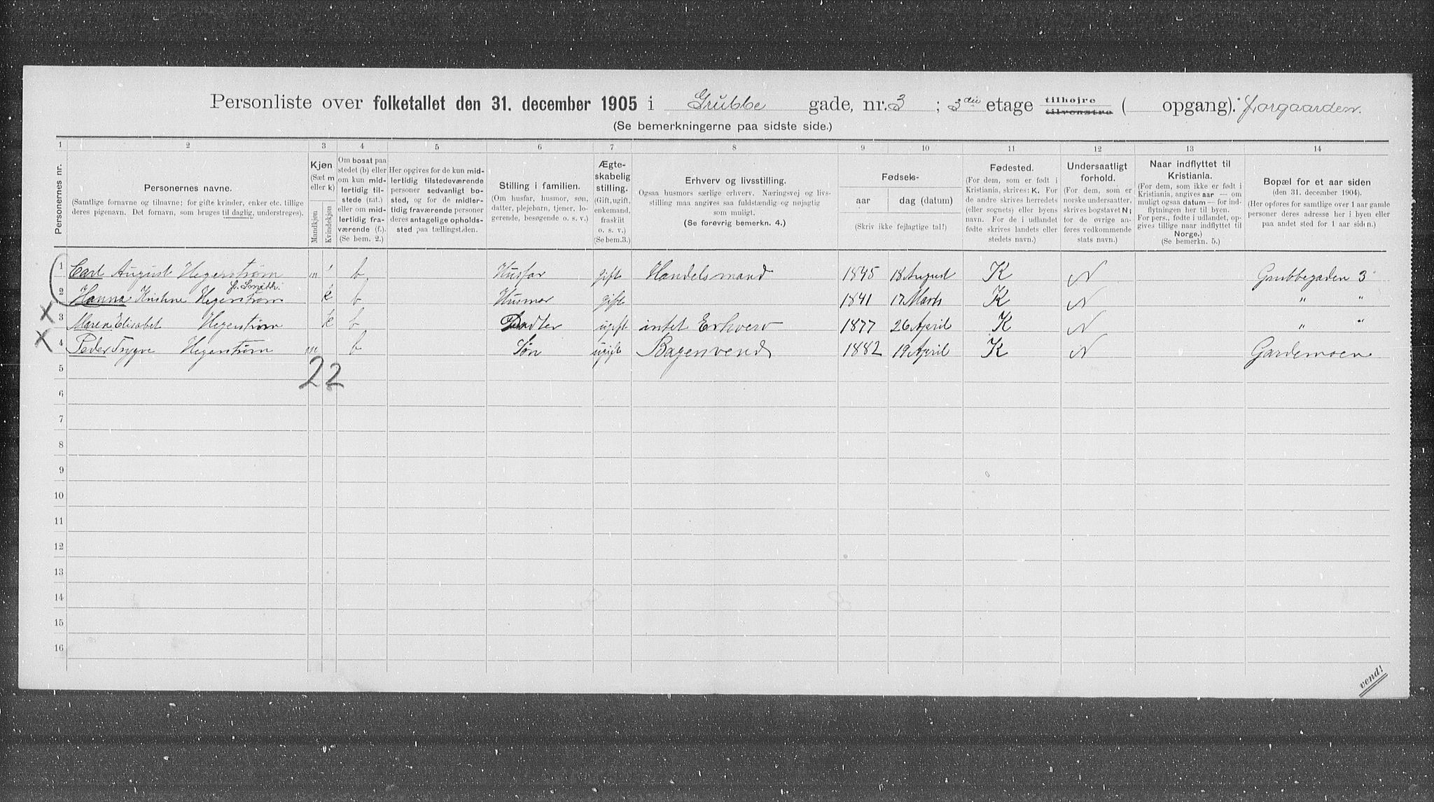 OBA, Municipal Census 1905 for Kristiania, 1905, p. 15636