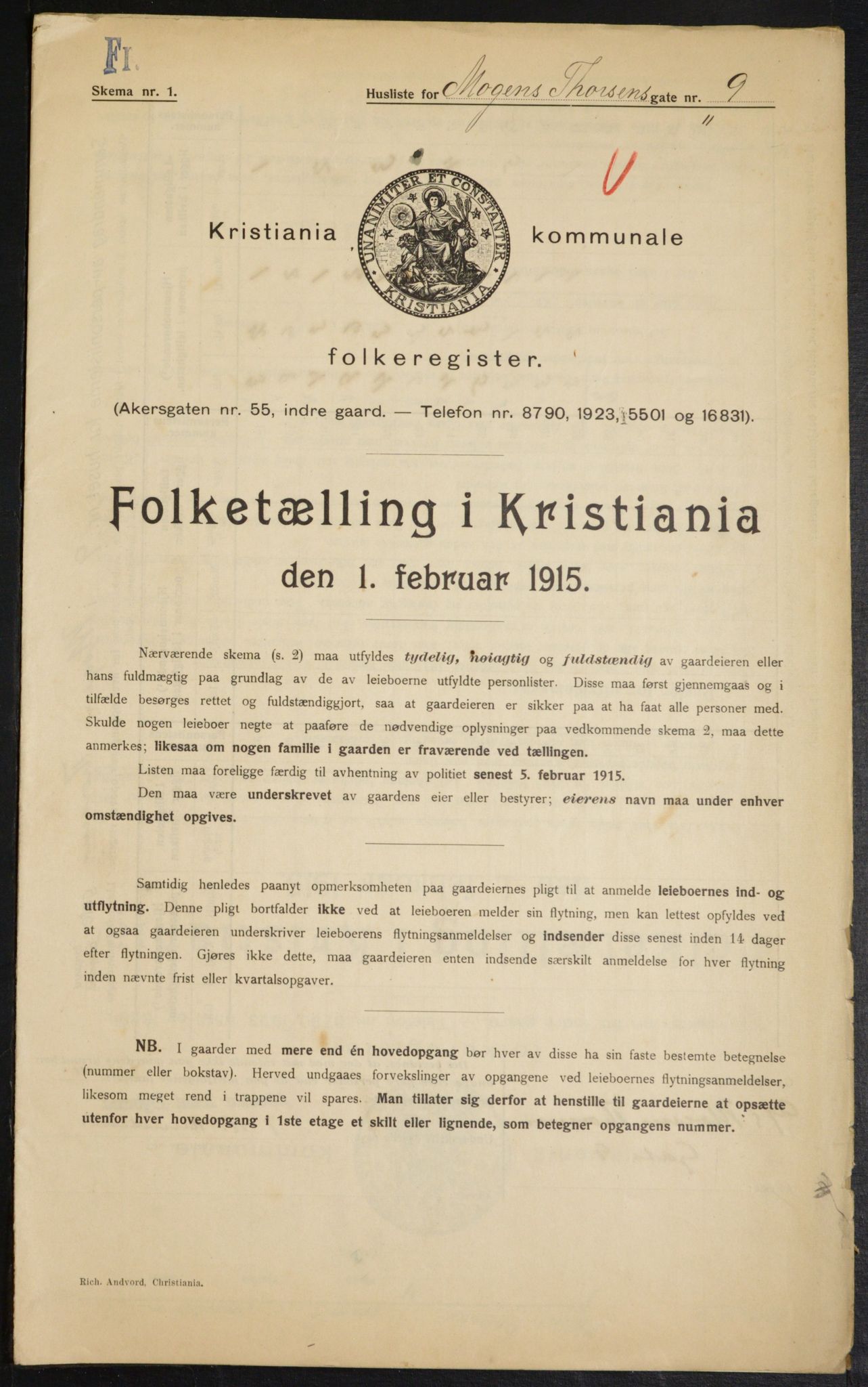 OBA, Municipal Census 1915 for Kristiania, 1915, p. 65014