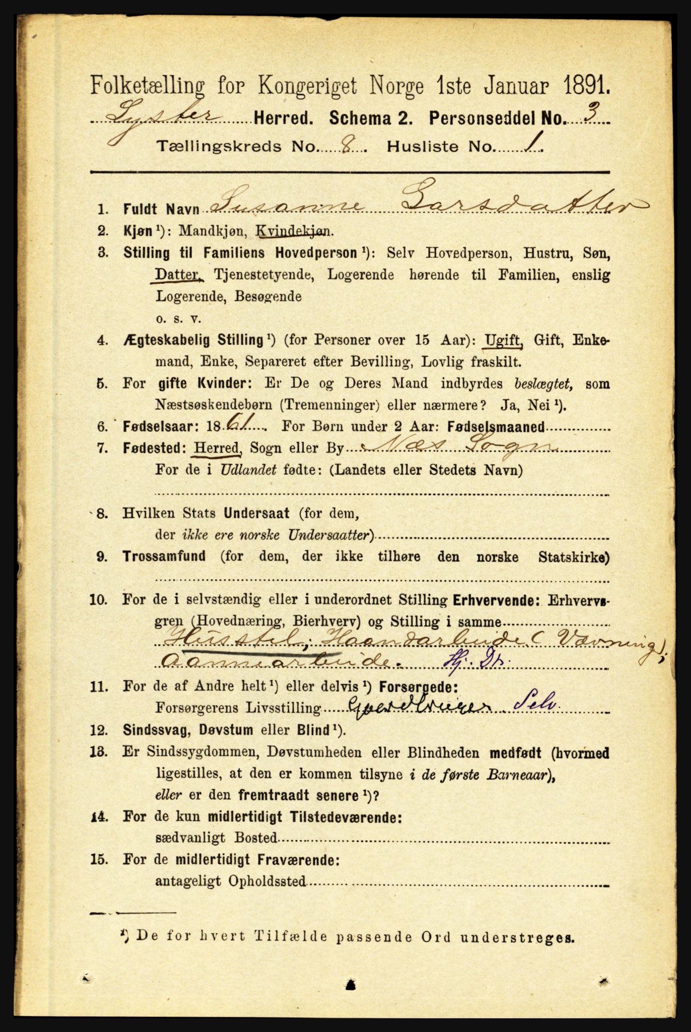 RA, 1891 census for 1426 Luster, 1891, p. 2688