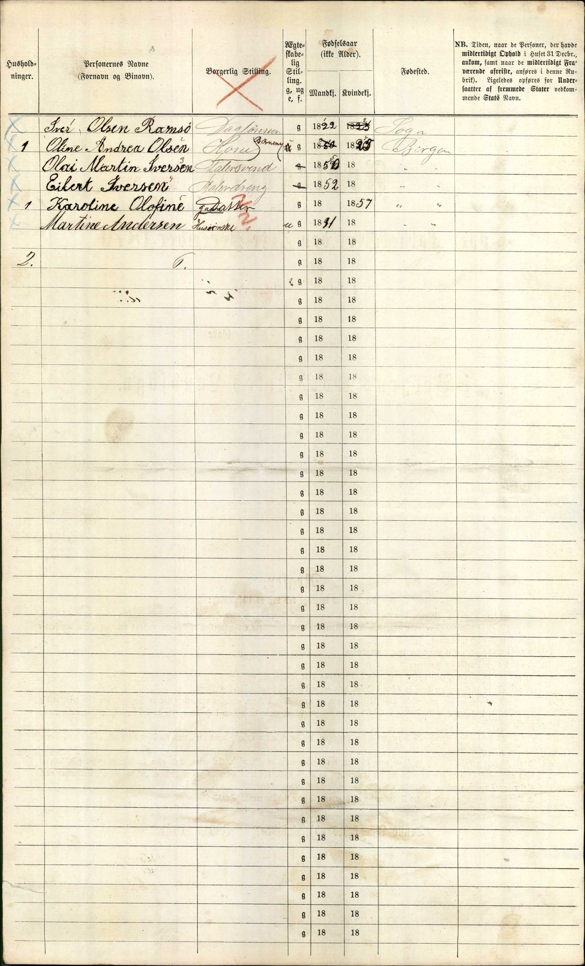 RA, 1870 census for 1301 Bergen, 1870